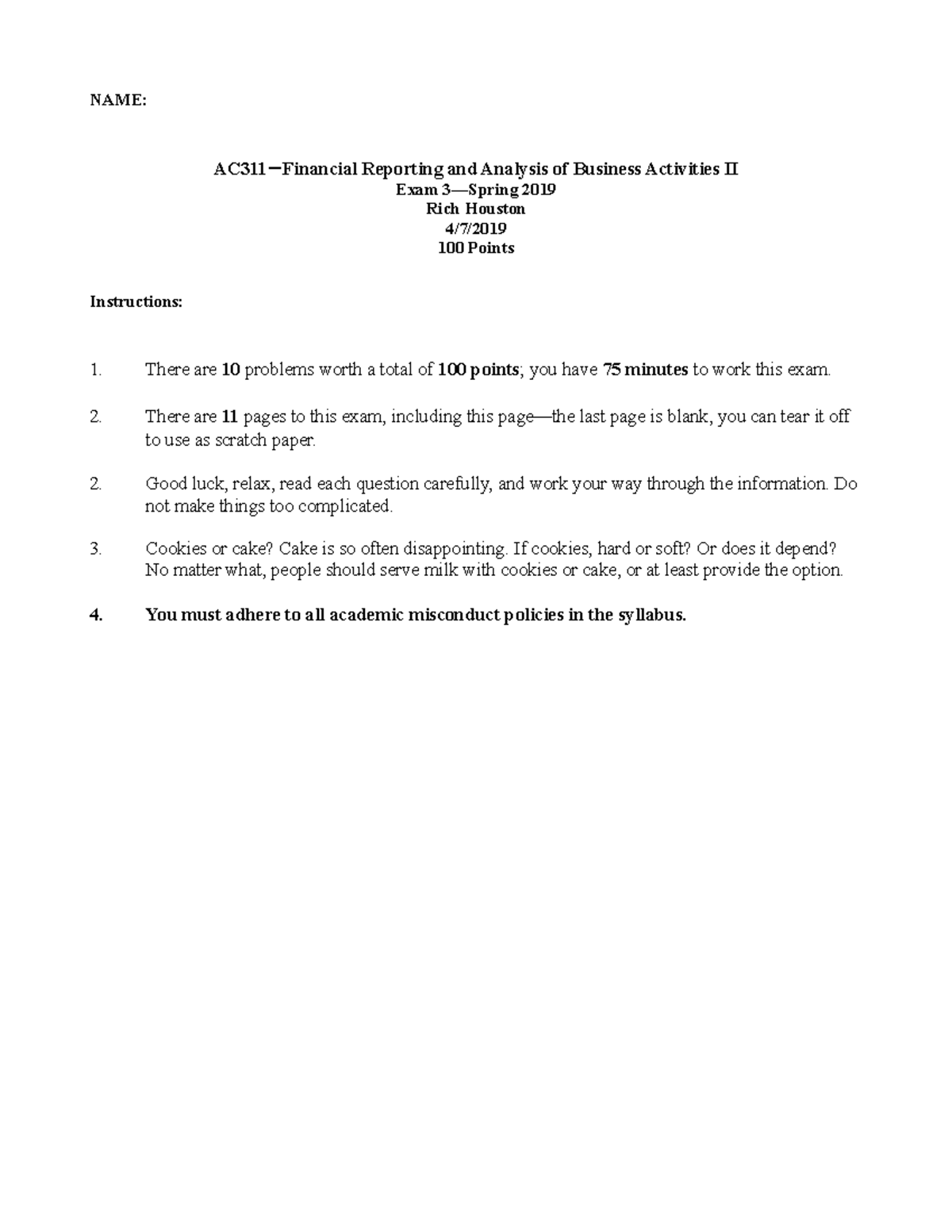 AC 311 Exam 3 4-17-19 Version A 75 minutes in instruction 1 bold(1 ...