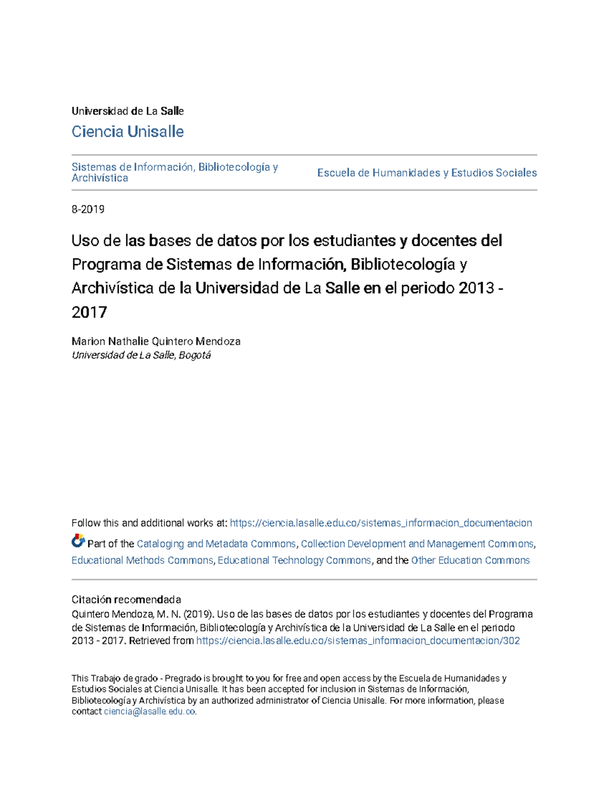 Uso de las bases de datos por los estudiantes y docentes del Prog ...