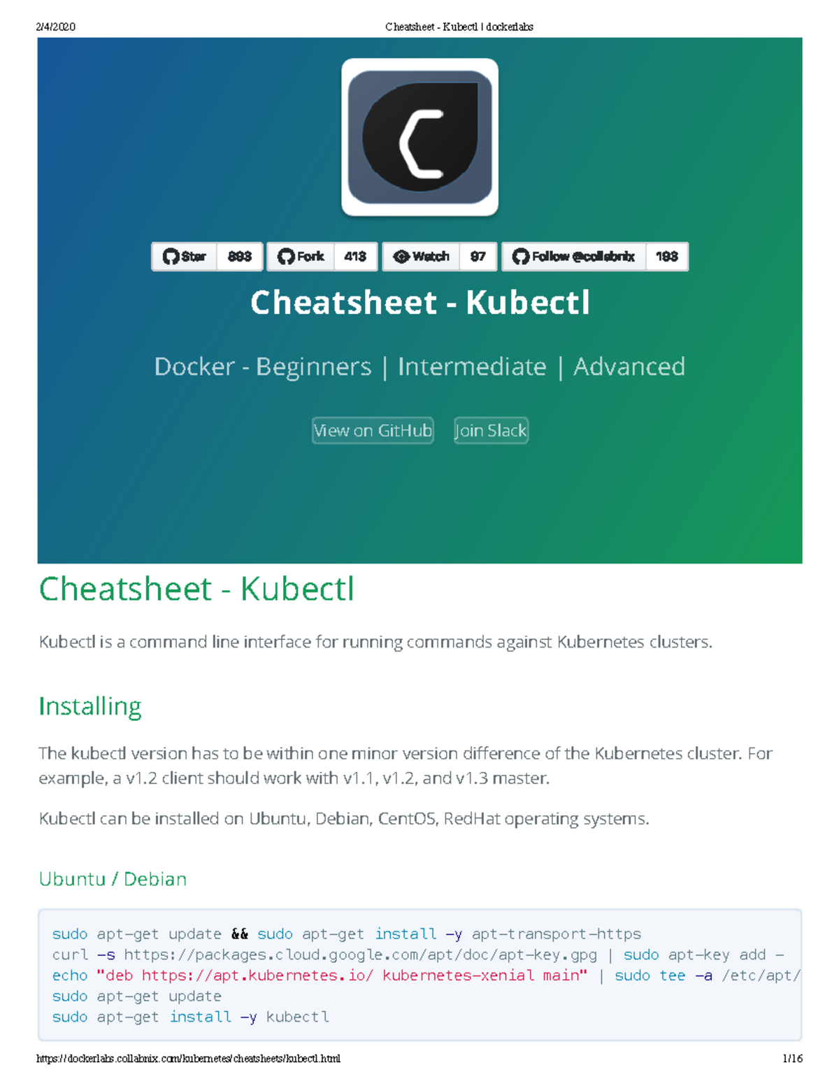 Kubectl - Cheatsheet - Kubectl View On GitHub Join Slack Cheatsheet ...