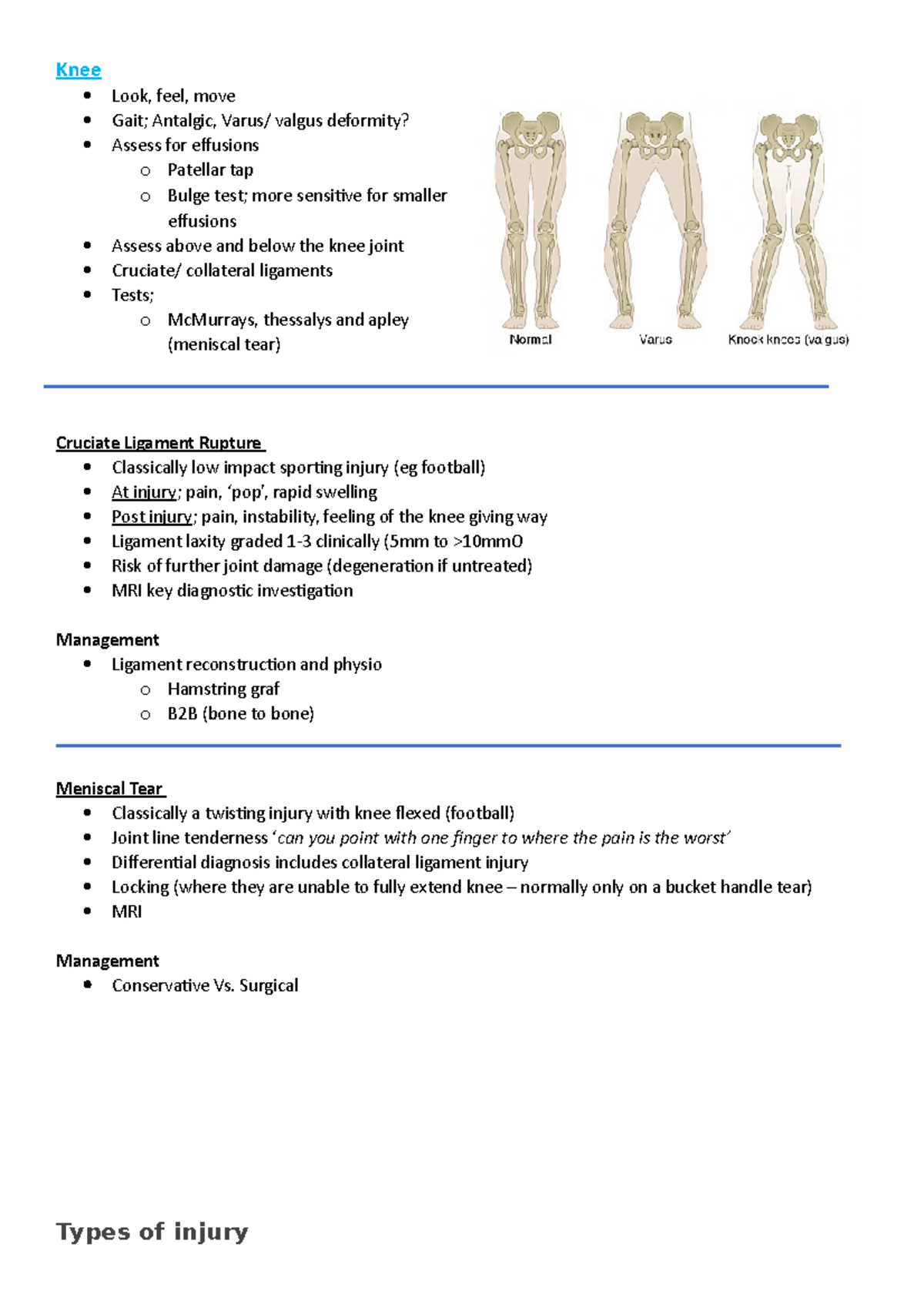 Knee - Summary notes - Knee Look, feel, move Gait; Antalgic, Varus ...