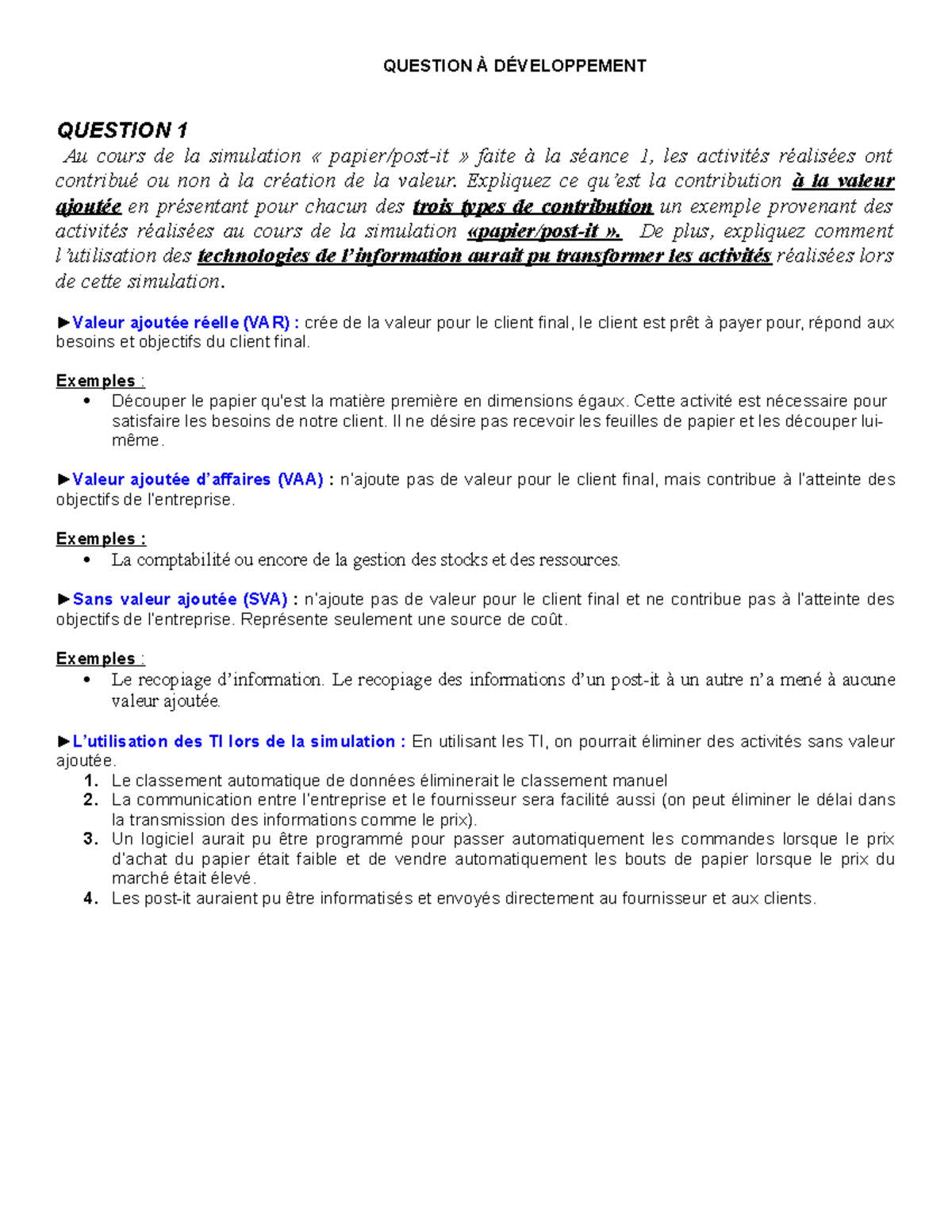 Examen 2017, questions et réponses QUESTION À DÉVELOPPEMENT QUESTION 1 Au cours de la Examen 2017, questions et réponses QUESTION À DÉVELOPPEMENT QUESTION 1 Au cours de la