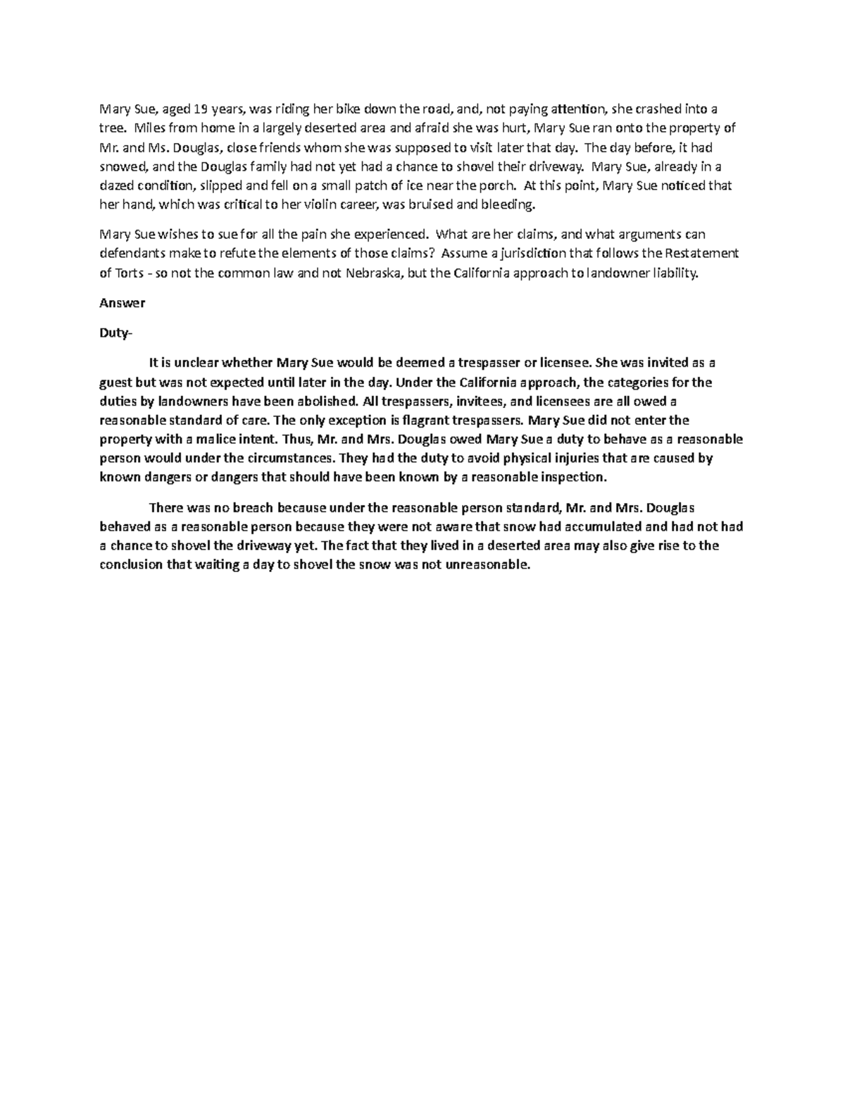 Goldberg practice essay 3 Mary Sue, aged 19 years, was riding her