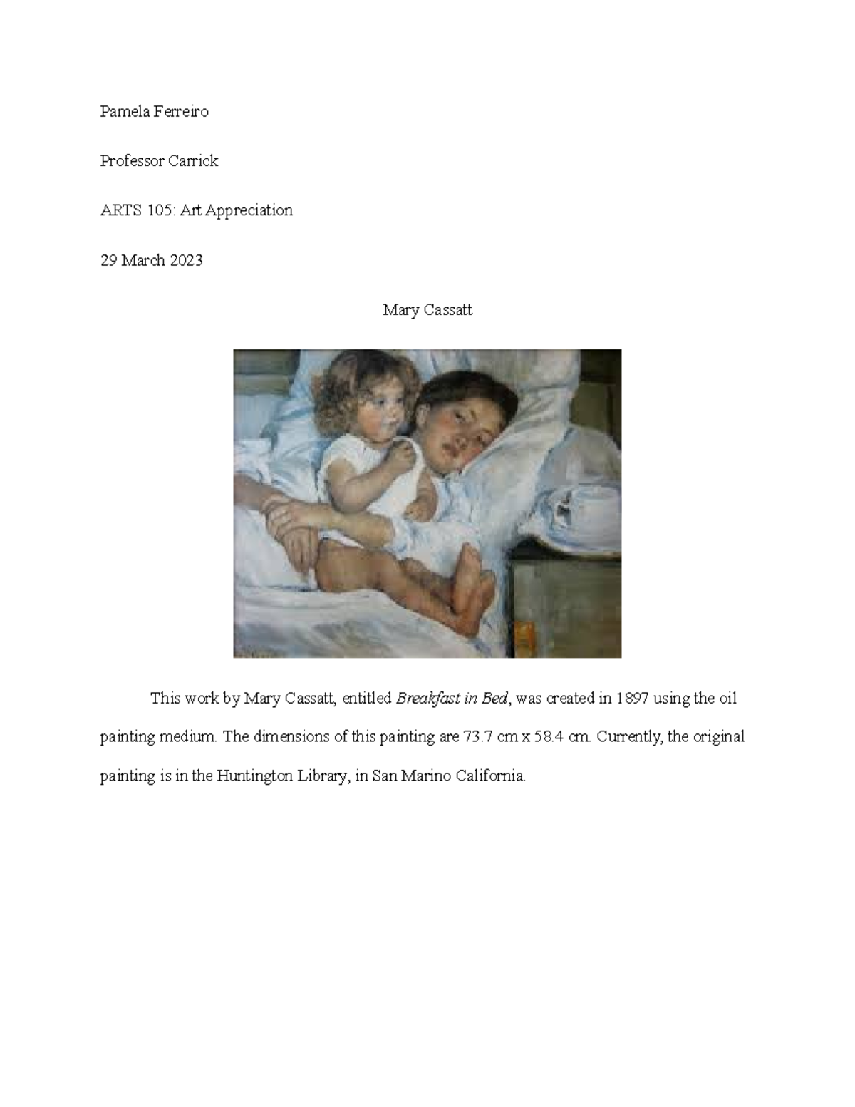 Artist Report Assignment - Pamela Ferreiro Professor Carrick ARTS 105 ...