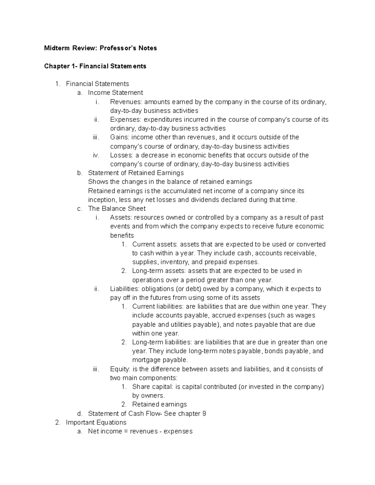 Midterm Review-Profeossor's Notes - Midterm Review: Professor’s Notes ...