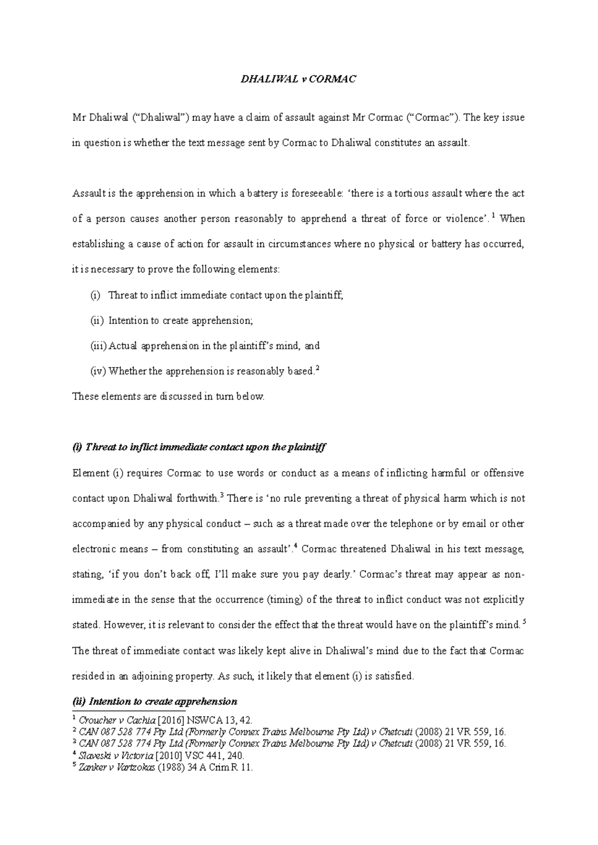 Assignment 1 - FACT Pattern Analysis - DHALIWAL v CORMAC Mr Dhaliwal ...