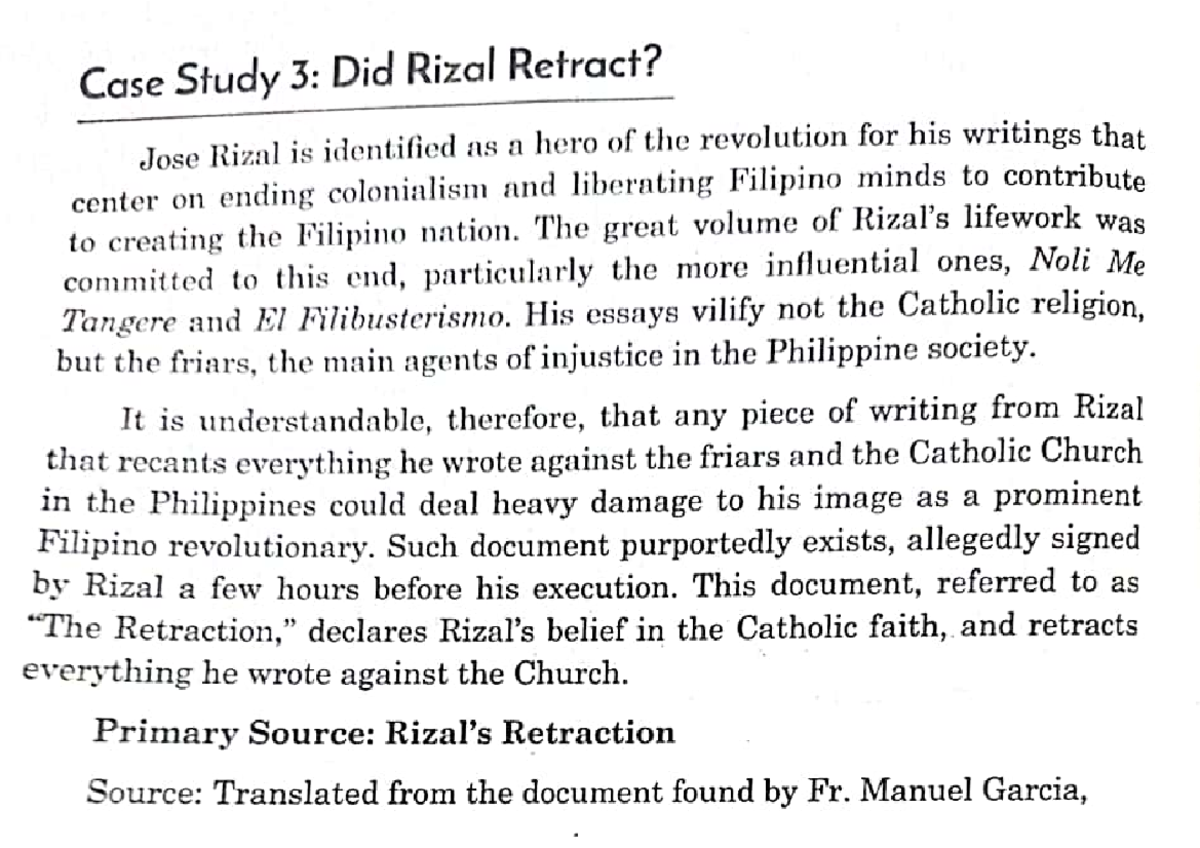 The Retraction Of Rizal - Case Study 3: Did Rizal Retract? Jose Rizal ...