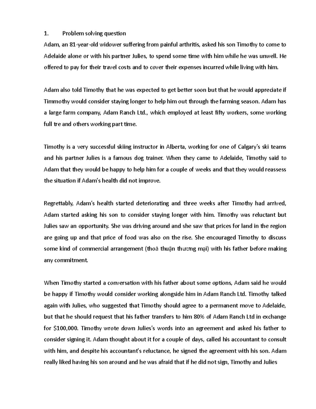 Assessment task 3 - Problem solving question Adam, an 81-year-old ...