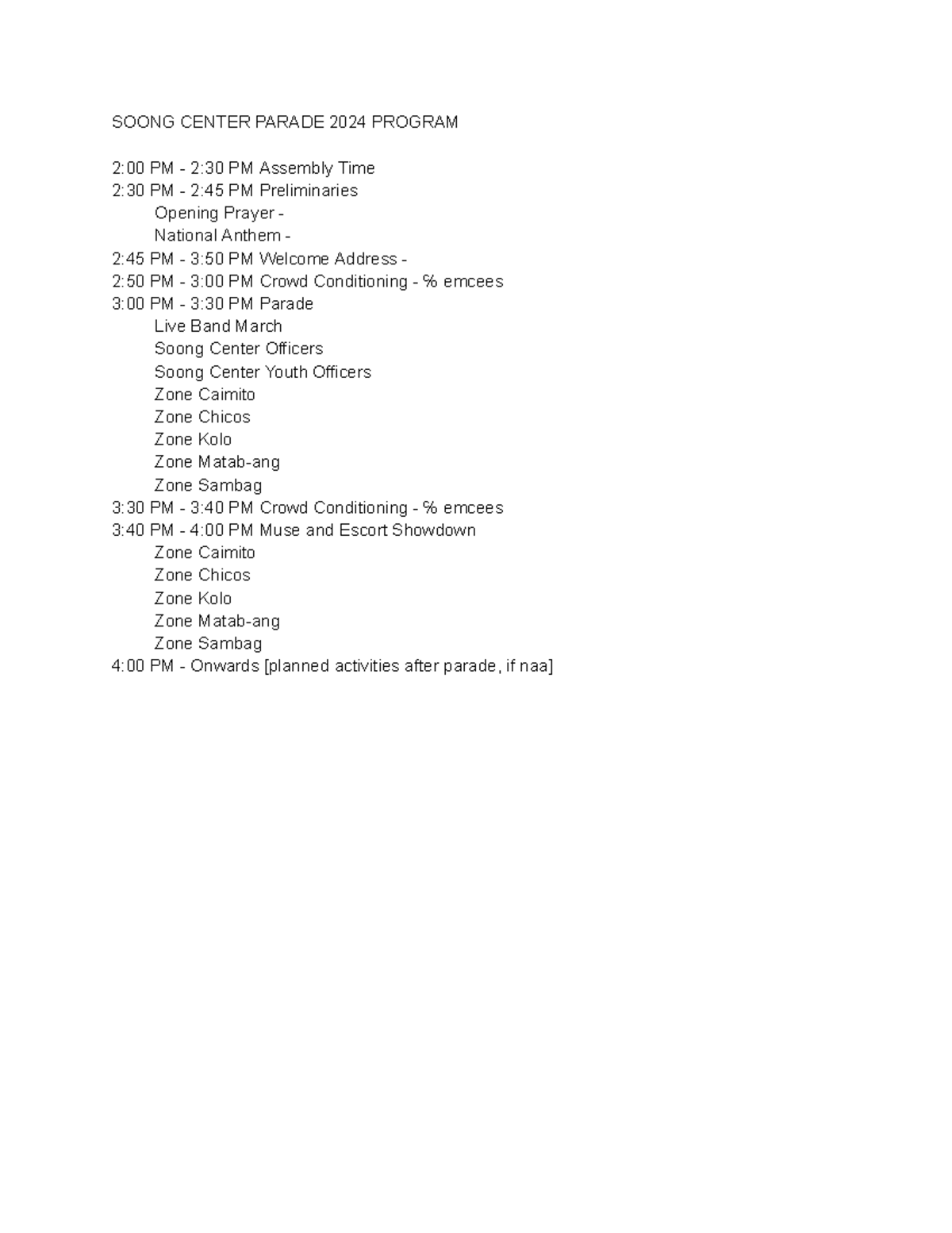 Soris Parade 2024 - Emcee Material - SOONG CENTER PARADE 2024 PROGRAM 2 ...