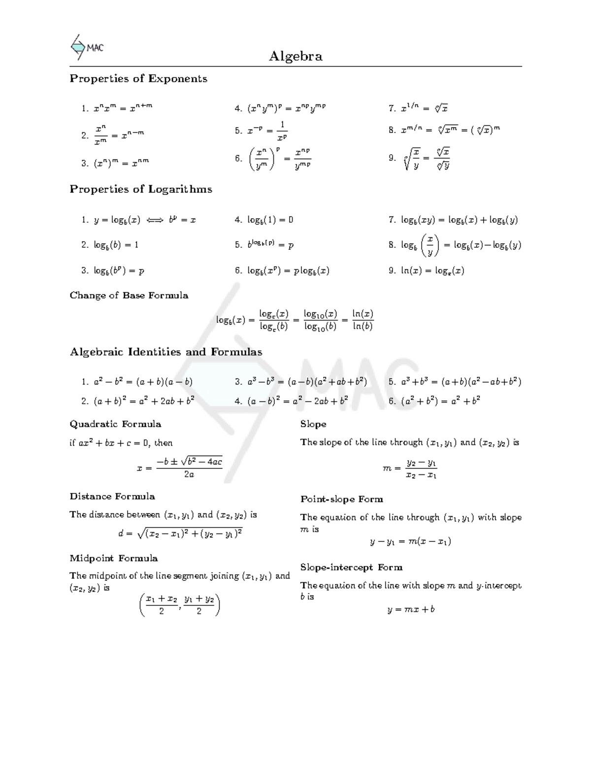 (B) Algebra - Important And Summarized Lecture Notes - Algebra ...