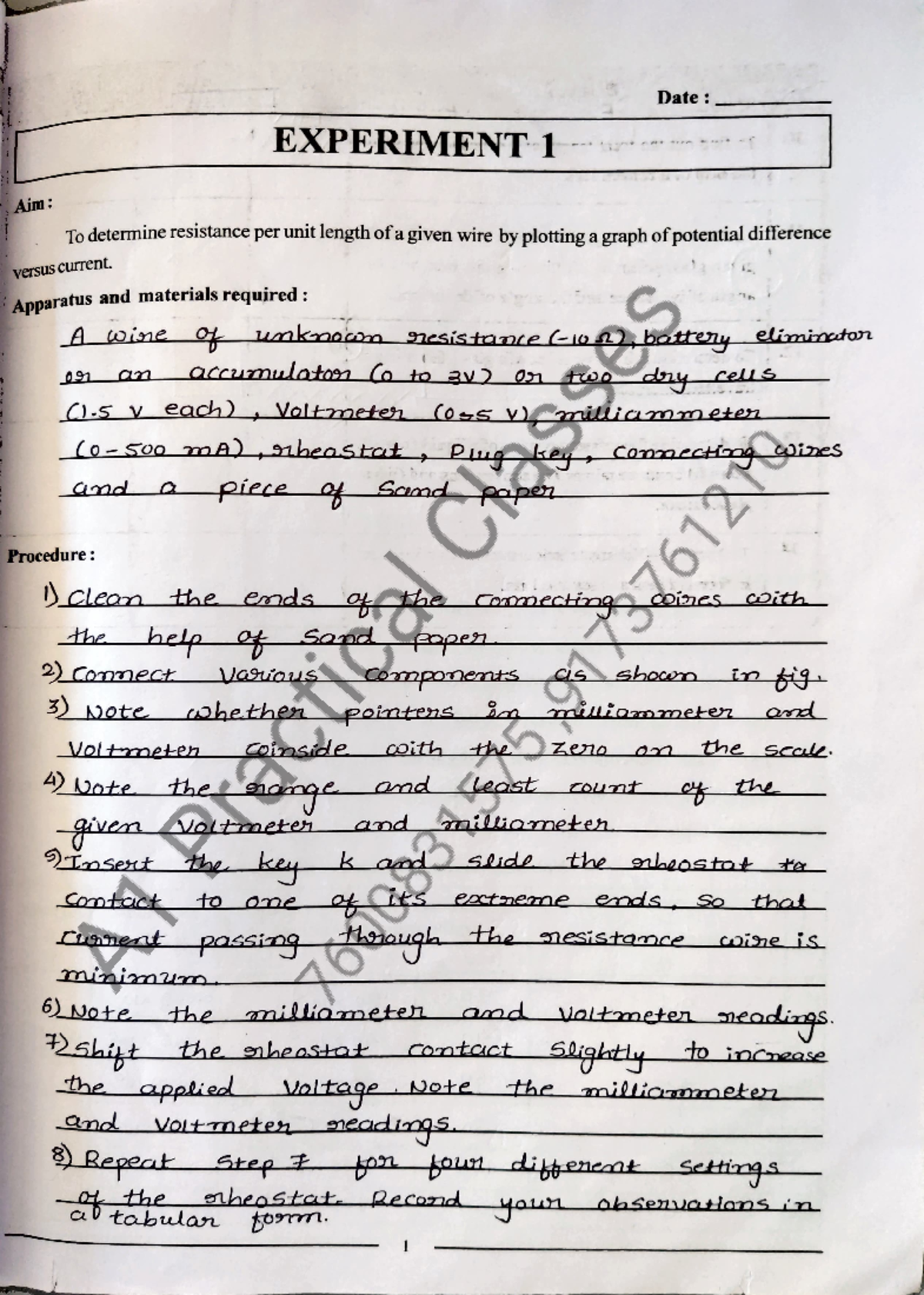 12th Physics Journal E.M - Date : EXPERIMENT 1 Aim: To determine ...
