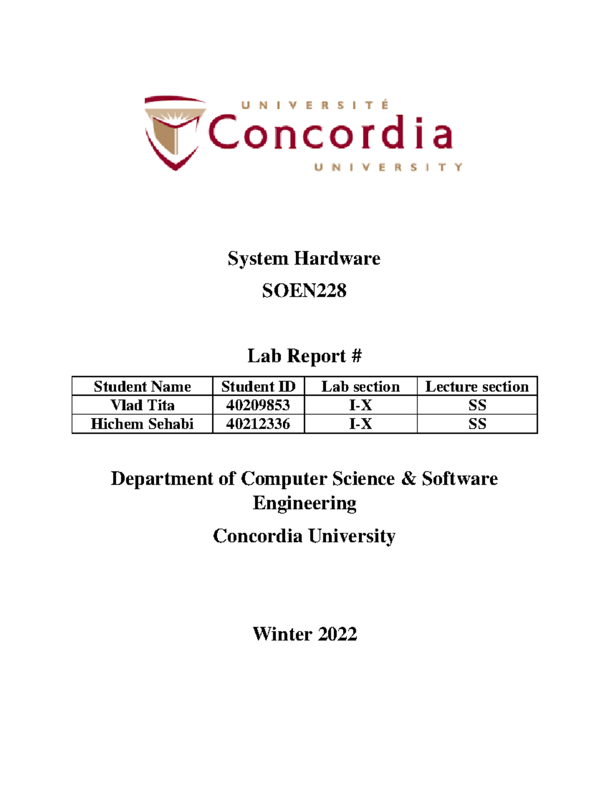 SOEN228 Lab Report Template (1) - System Hardware SOEN Lab Report ...