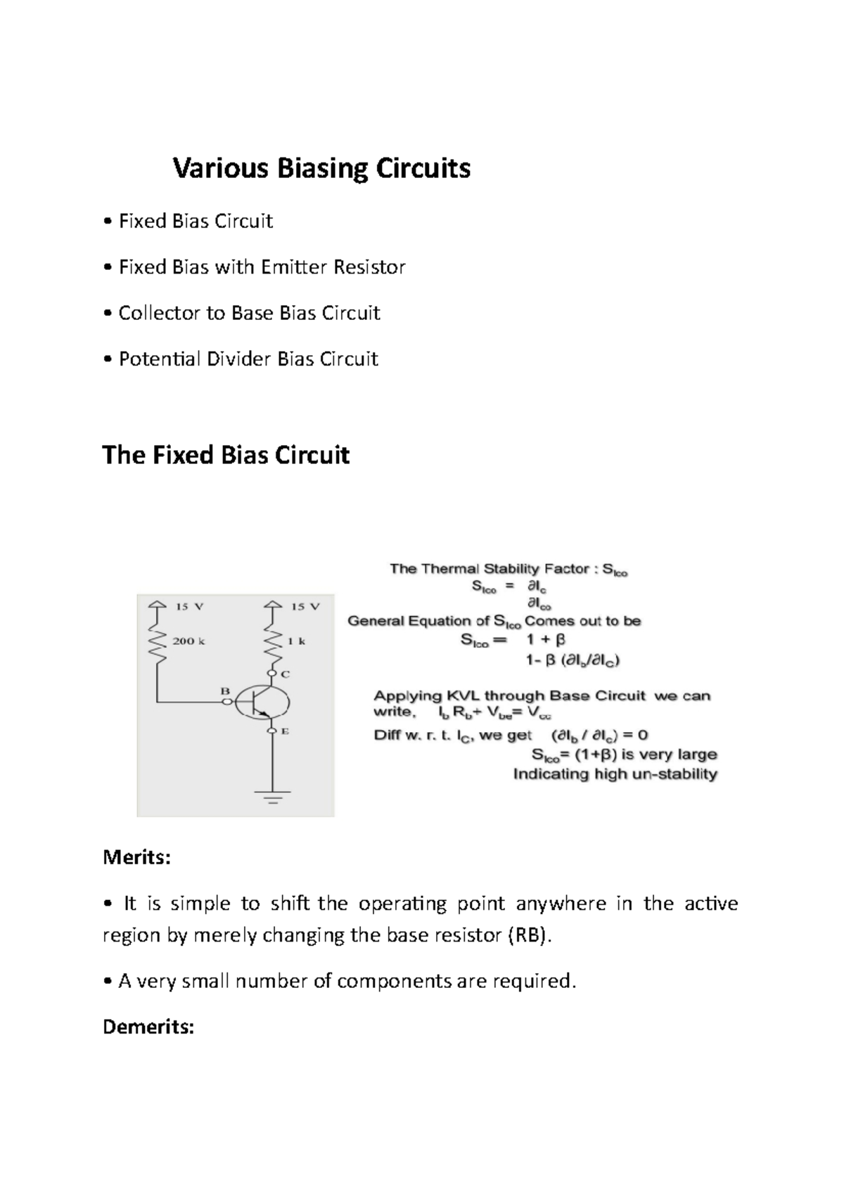 Various Biasing Circuits- Fixed Bias Circuit - Various Biasing Circuits ...