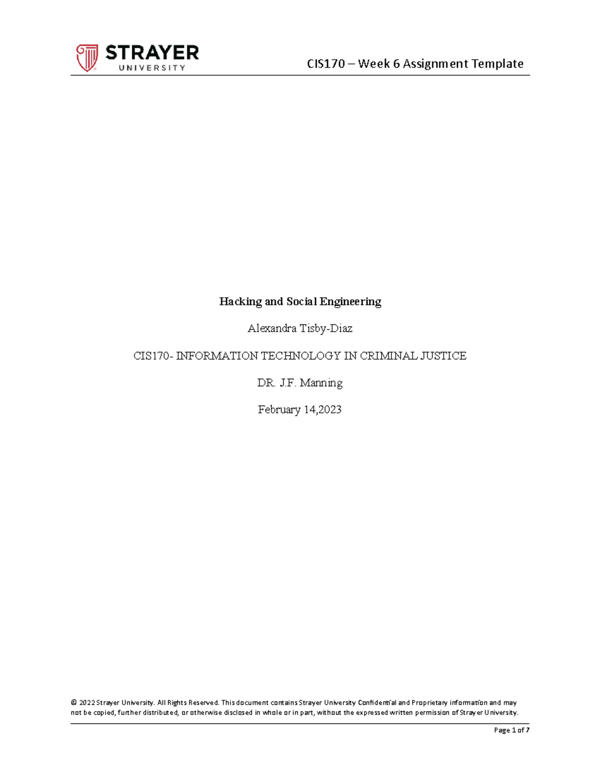 Cf CIS170 Week 6 Assignment Template+ - Hacking and Social Engineering ...