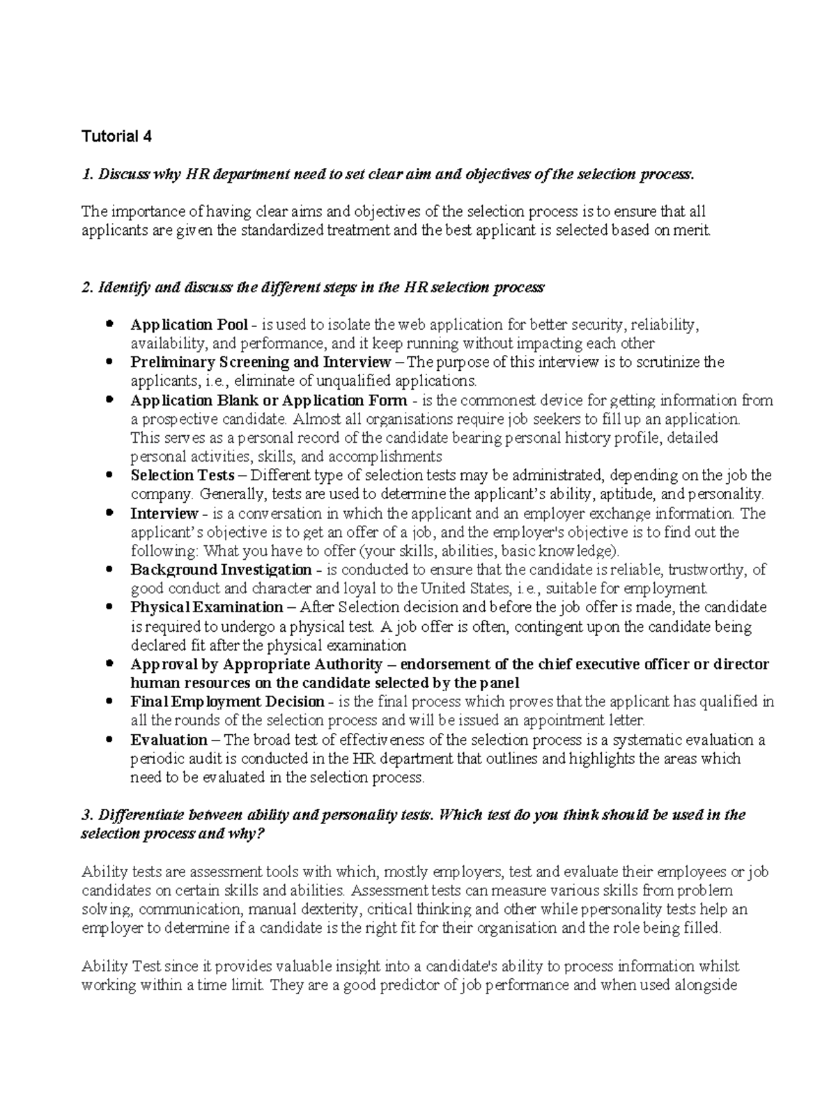 Tutorial 4 - Answers - Tutorial 4 Discuss why HR department need to set ...