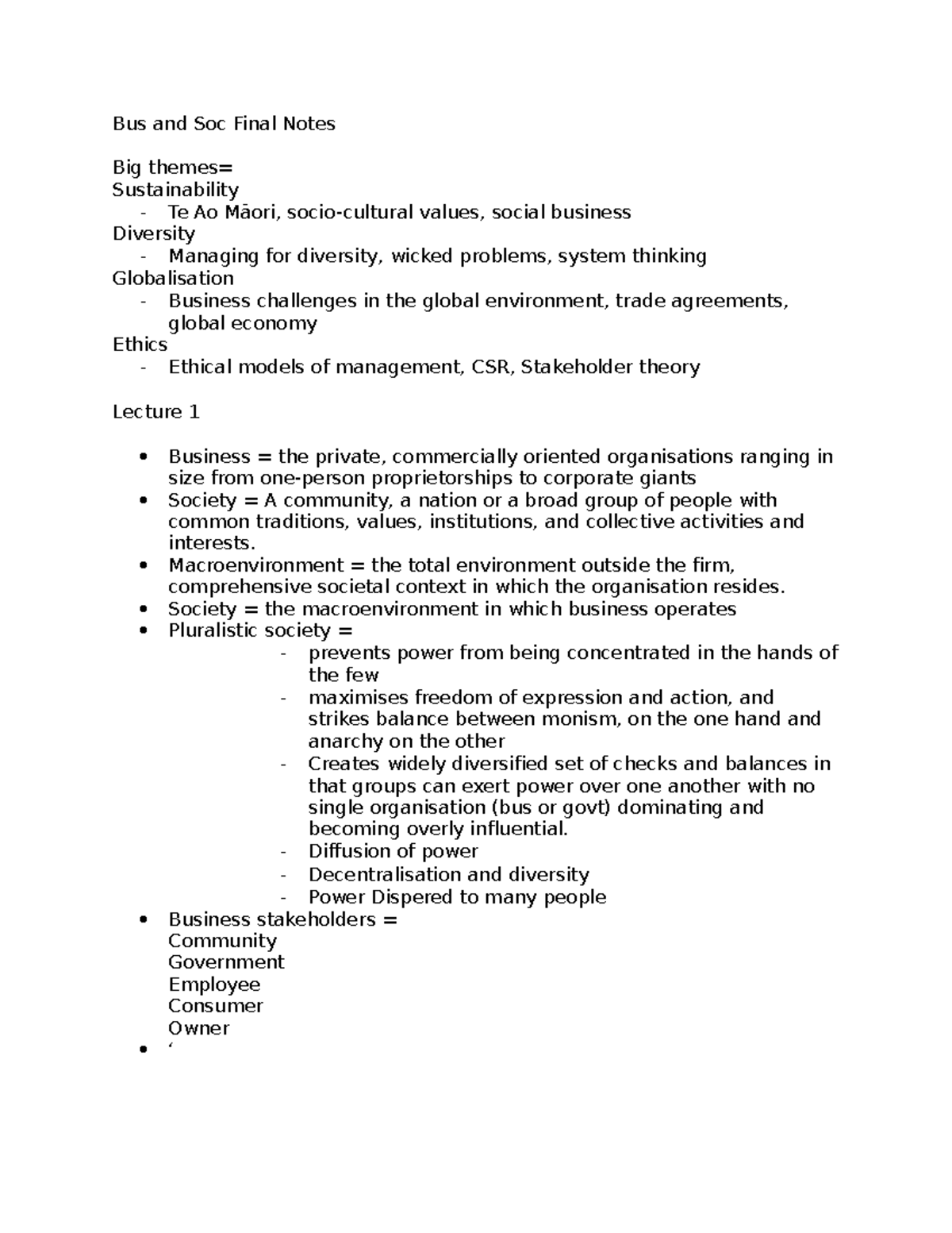 BSNS 111 Final Notes - Bus and Soc Final Notes Big themes ...