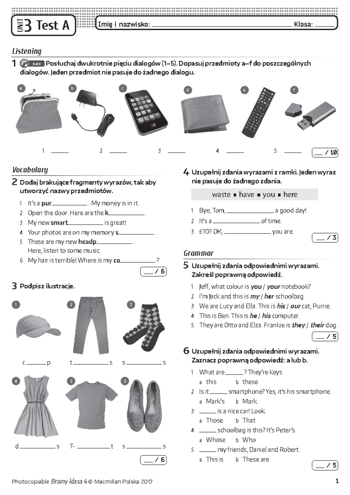 Brainy 4 Unit Test 3 A - Test Brany Unit 4 Test 3a - Photocopiable ...