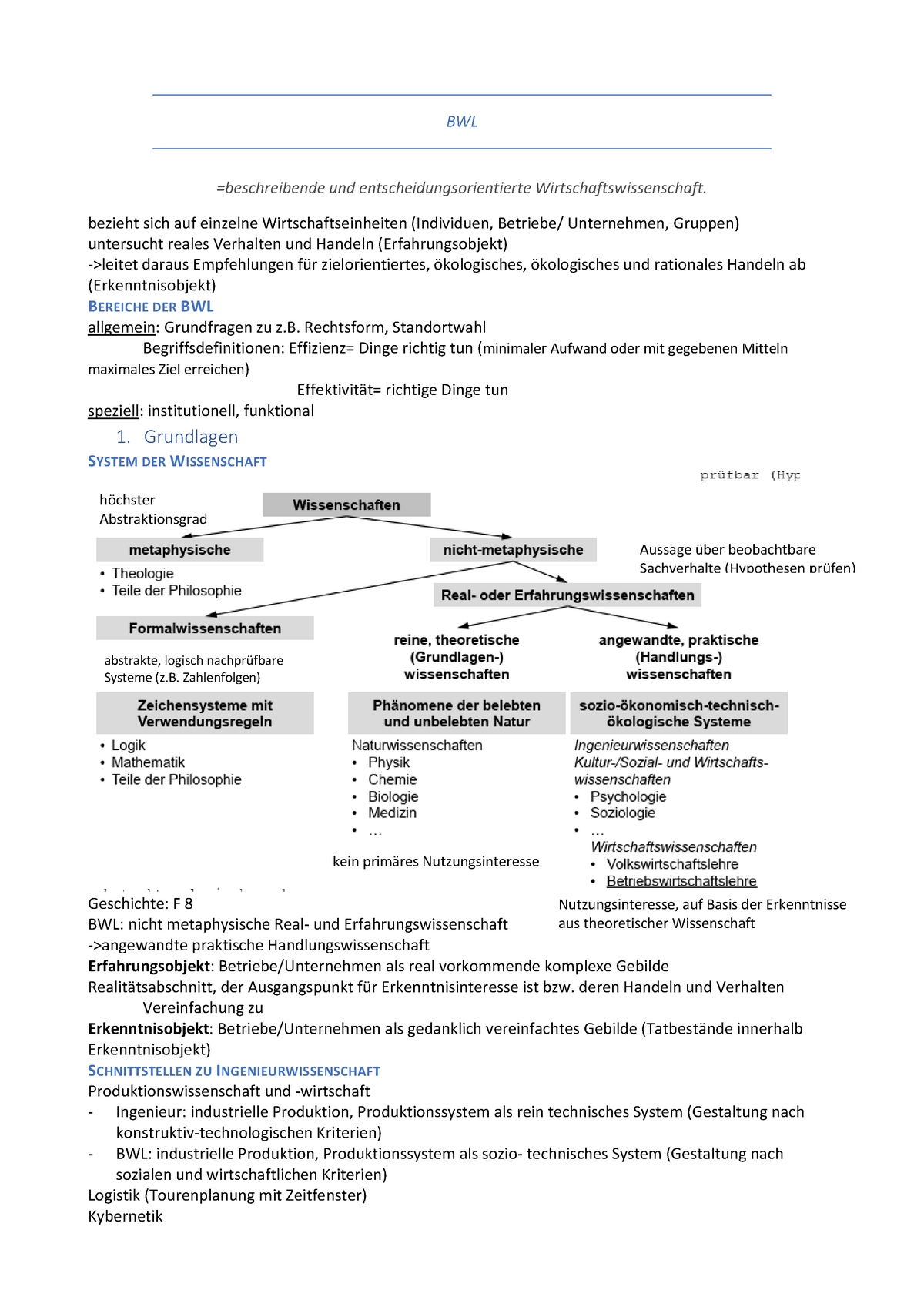 BWL - Zusammenfassung Von Teil A Und B - BWL =beschreibende Und ...