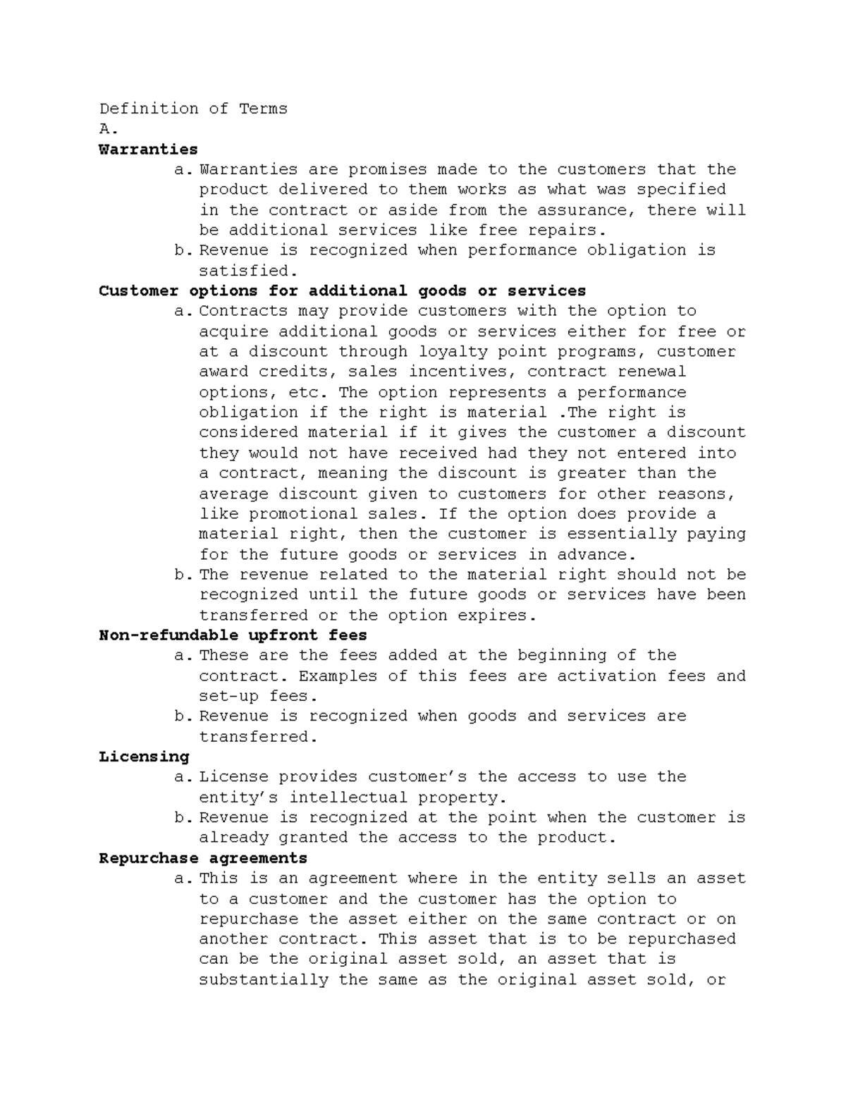 Definition of Terms Warranties Definition of Terms A. Warranties a