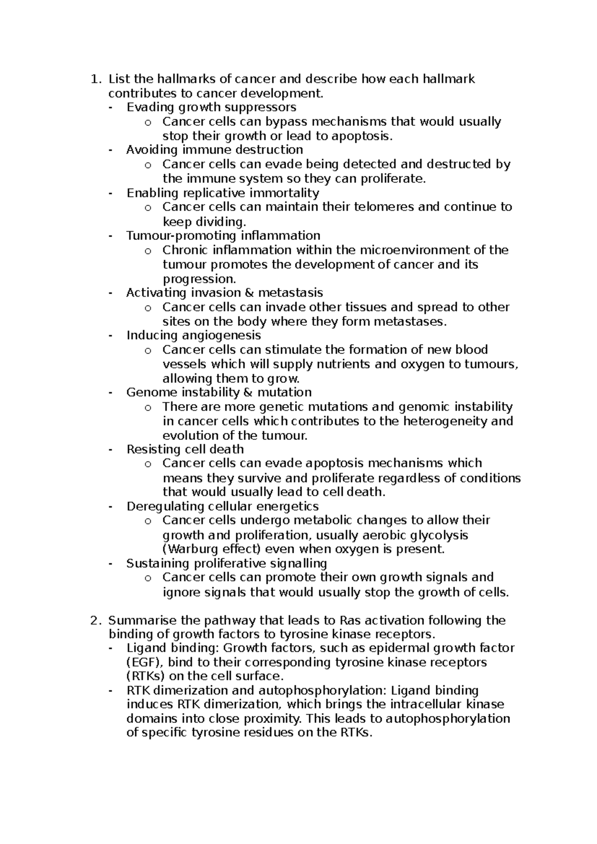 Cancer hallmarks - List the hallmarks of cancer and describe how each ...