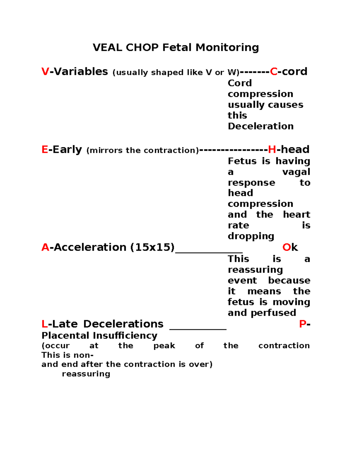 Veal Chop Fetal Monitoring - VEAL CHOP Fetal Monitoring V-Variables ...