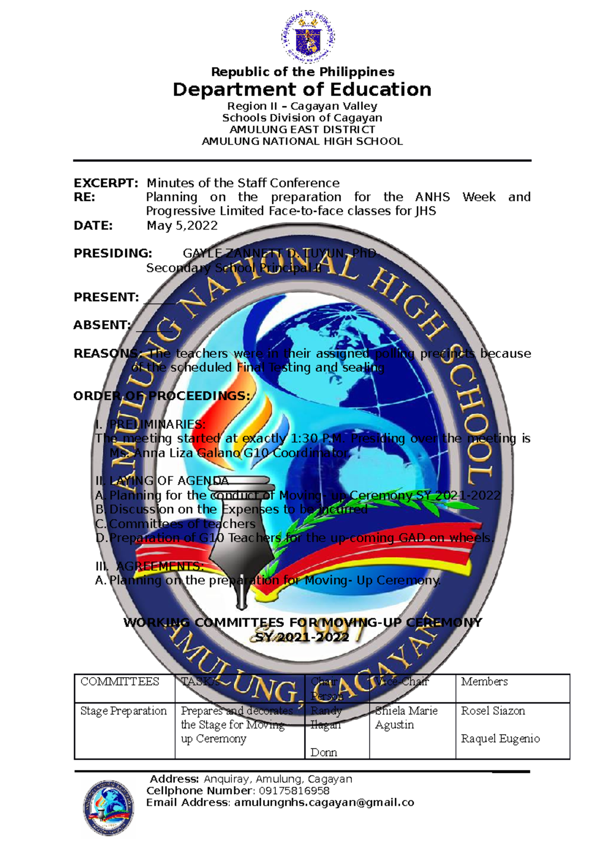 Minutes grade 10 - Department of Education Region II – Cagayan Valley ...