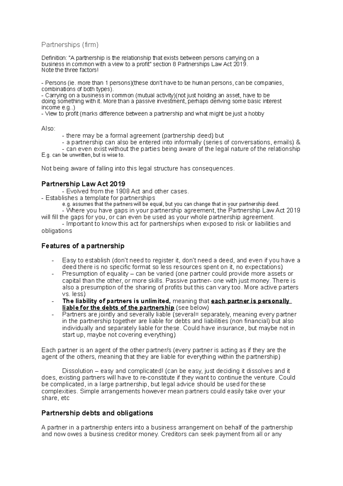 Module 5 - Business Structures - Partnerships (firm) Definition: “A ...