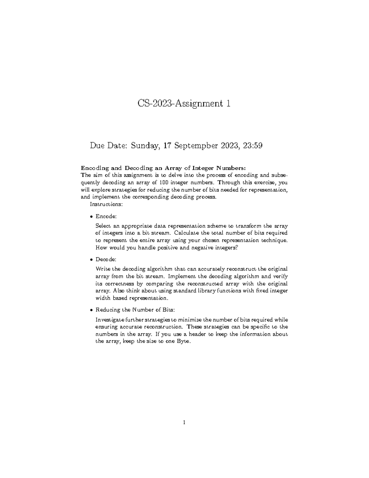 CS 2023 Assignment 1-2 - CS-2023-Assignment 1 Due Date: Sunday, 17 ...