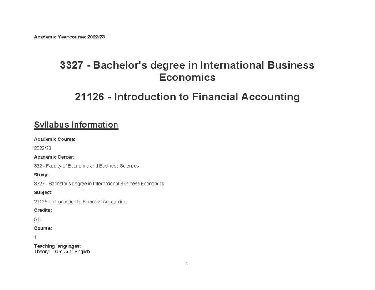 PDA Introduction TO Financial Accounting Academic Year/course 2022/