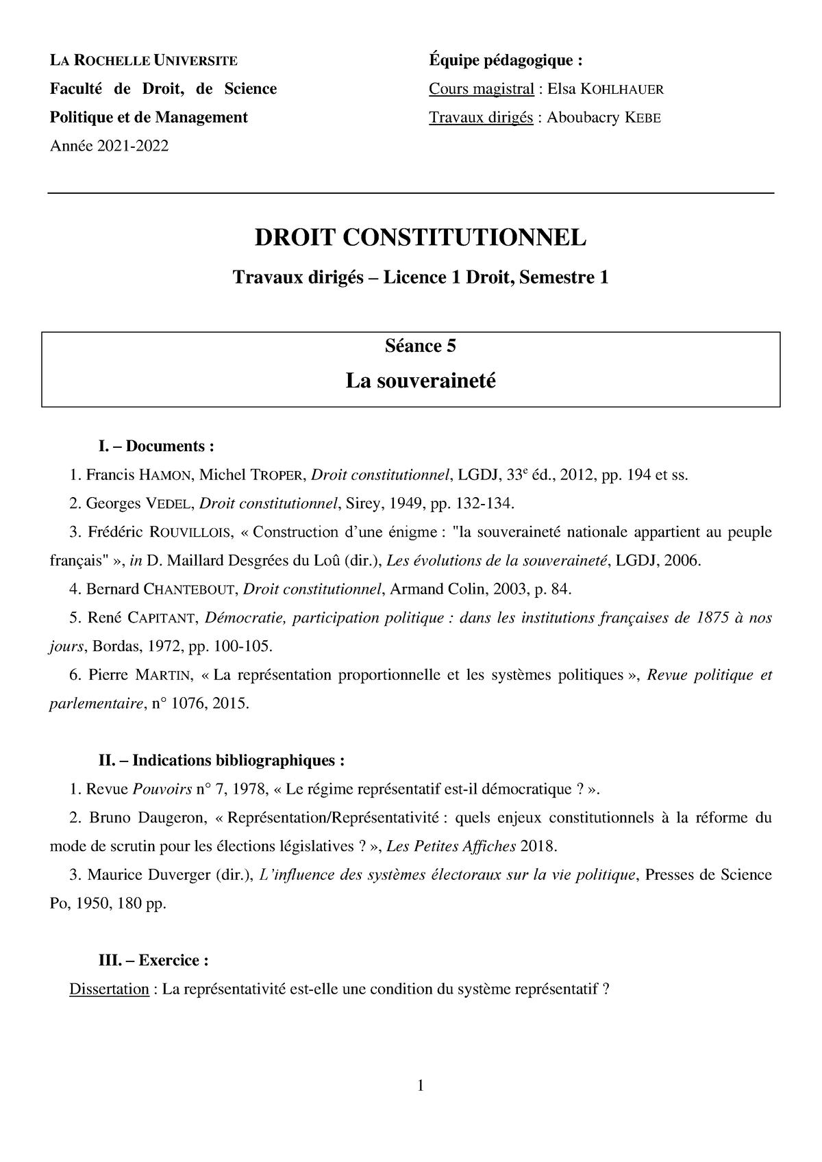 Séance 5 Droit Constit - LA ROCHELLE UNIVERSITE Faculté De Droit, De ...