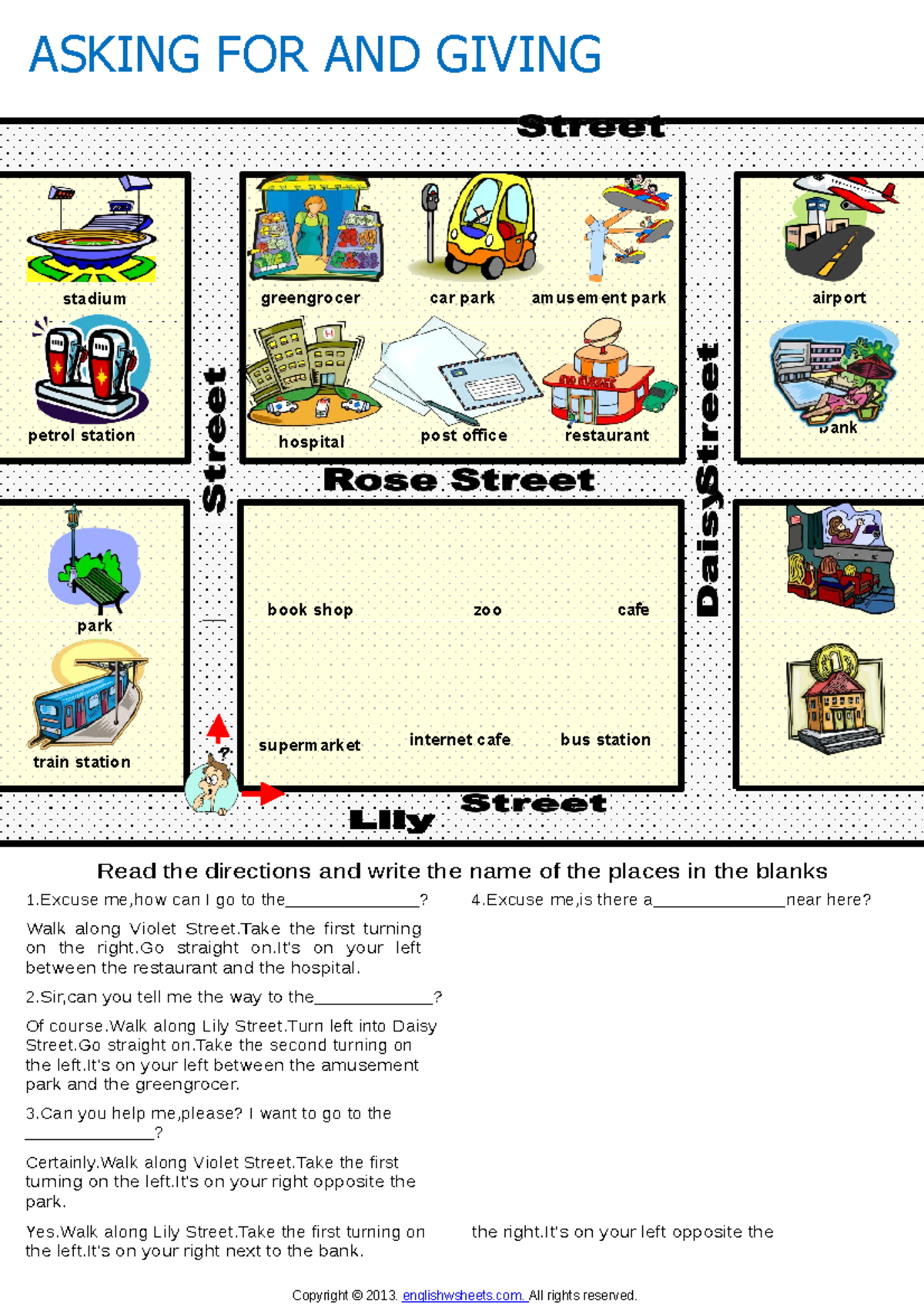 Asking for and giving directions telling the way worksheet asking for