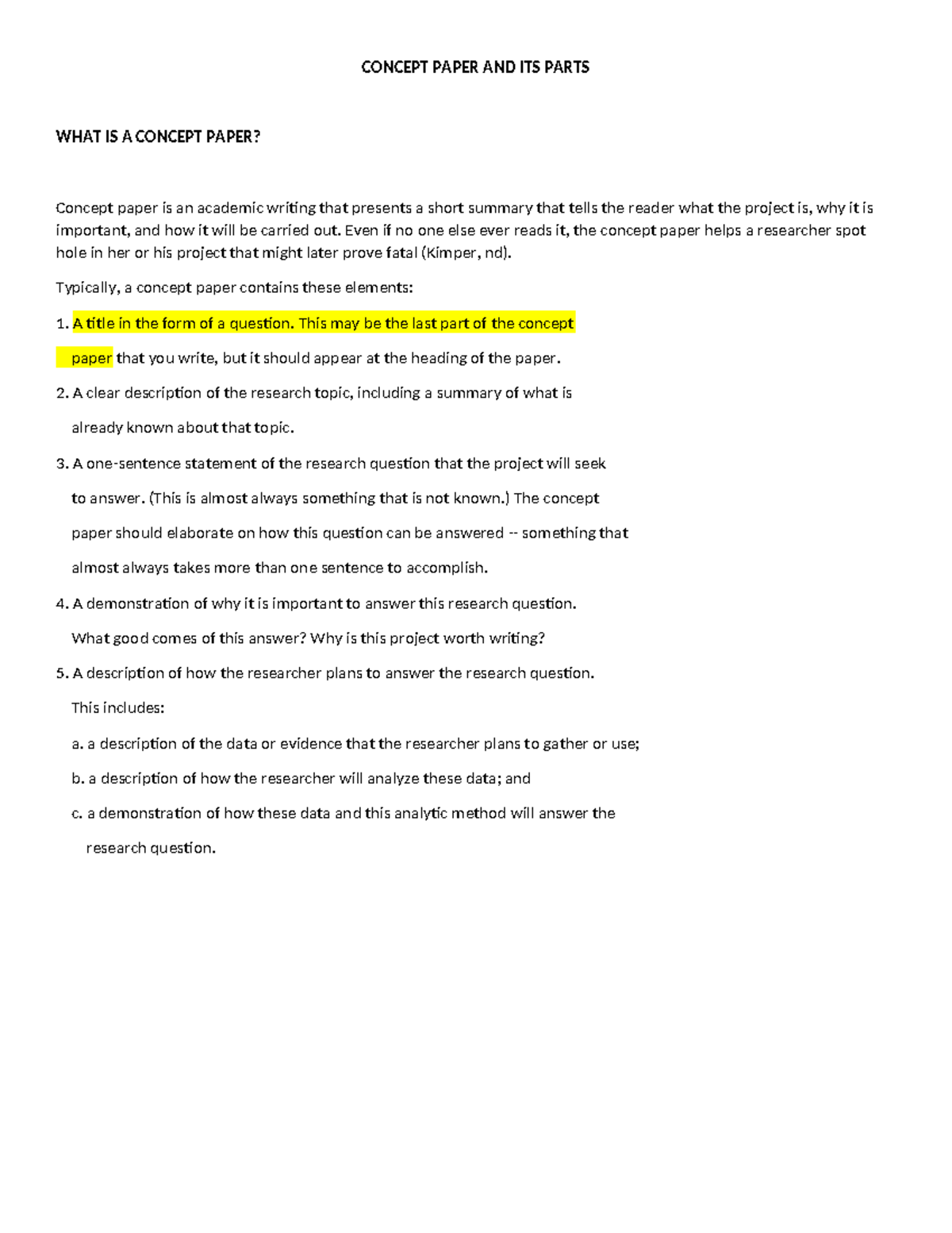 EAPP - Concept paper is an academic writing that presents a short ...