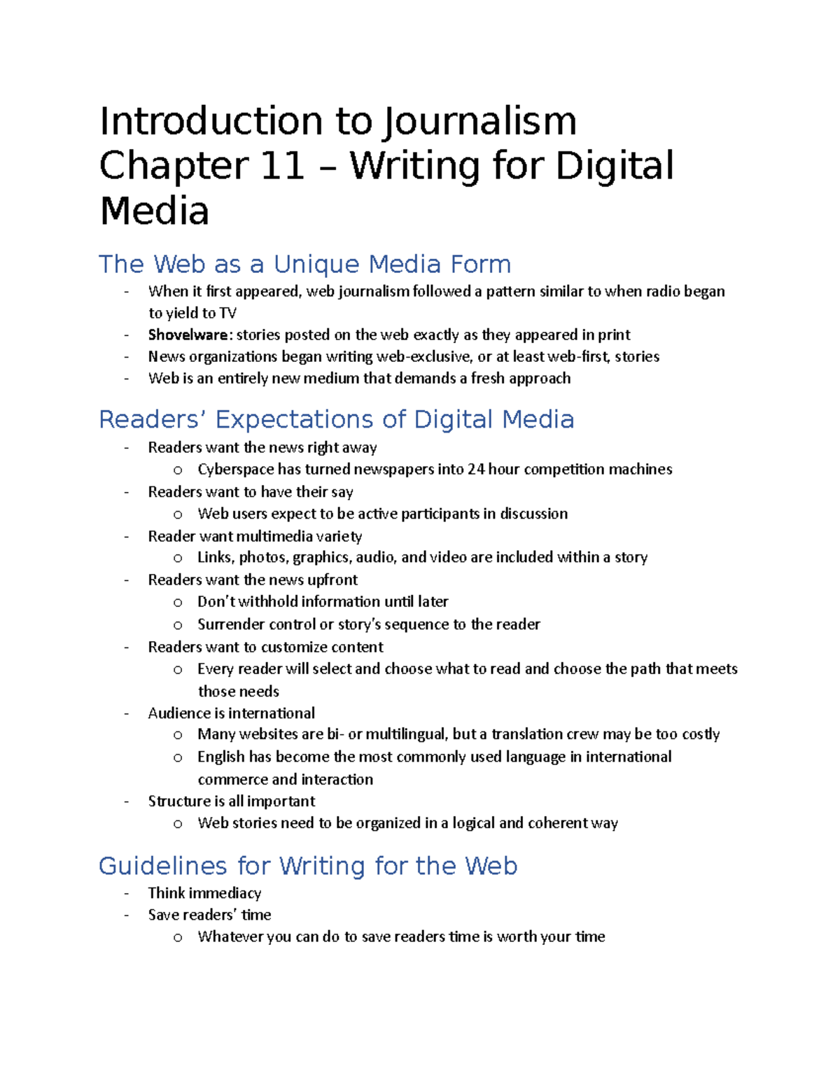 Writing for Digital Media / Writing News for Radio and Television (JOUR