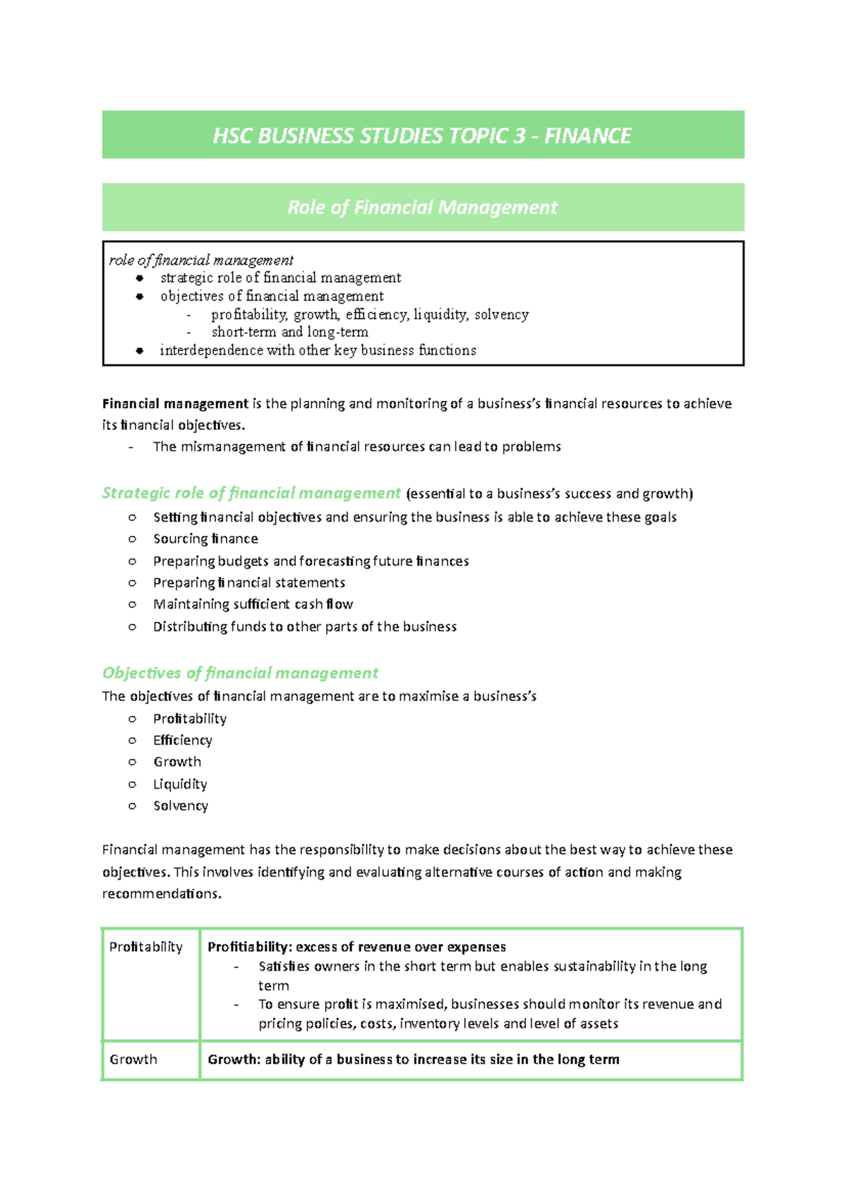 HSC Business Studies - Finance Notes - HSC BUSINESS STUDIES TOPIC 3 ...