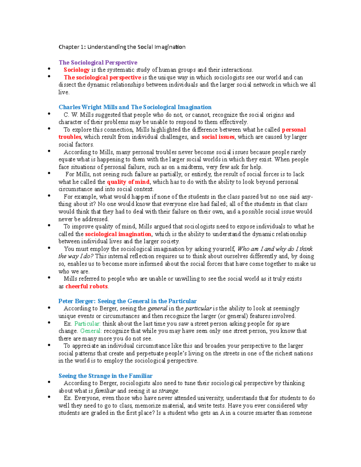Chapter 1 notes - Chapter 1: Understanding the Social Imagination - Studocu