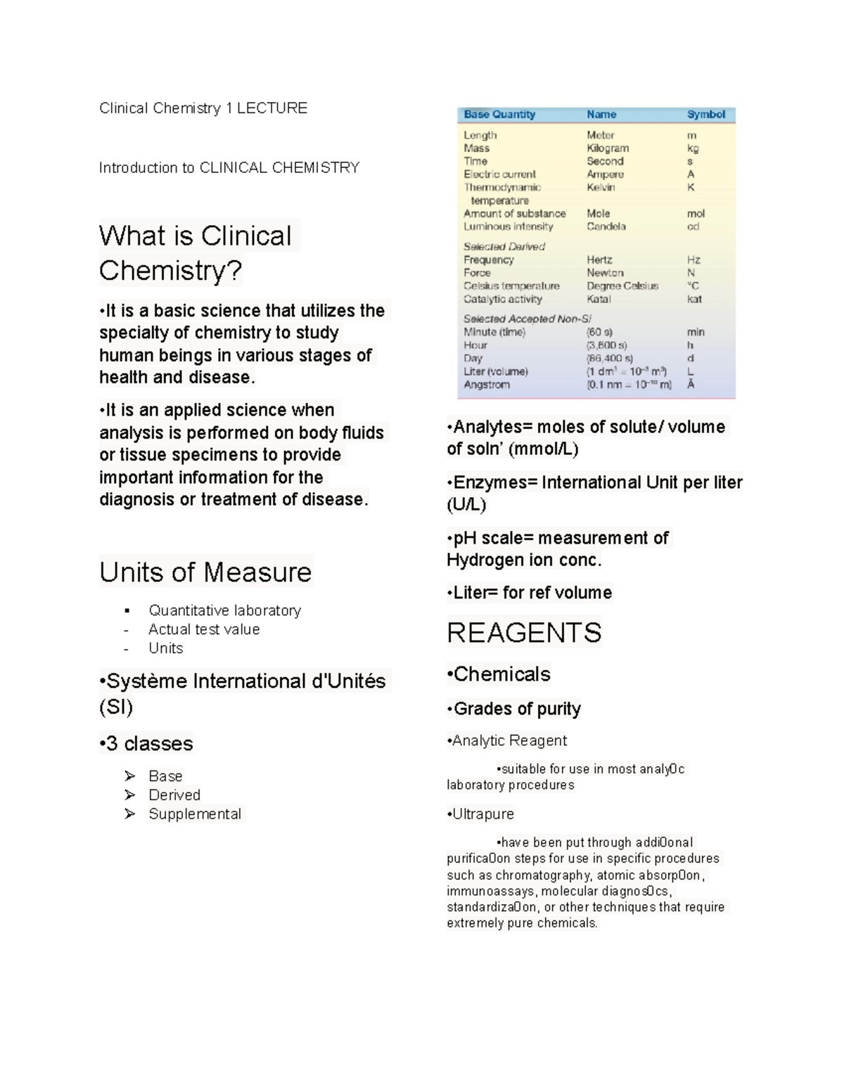 Clinical Chemistry 1 Lecture - Clinical Chemistry 1 LECTURE ...