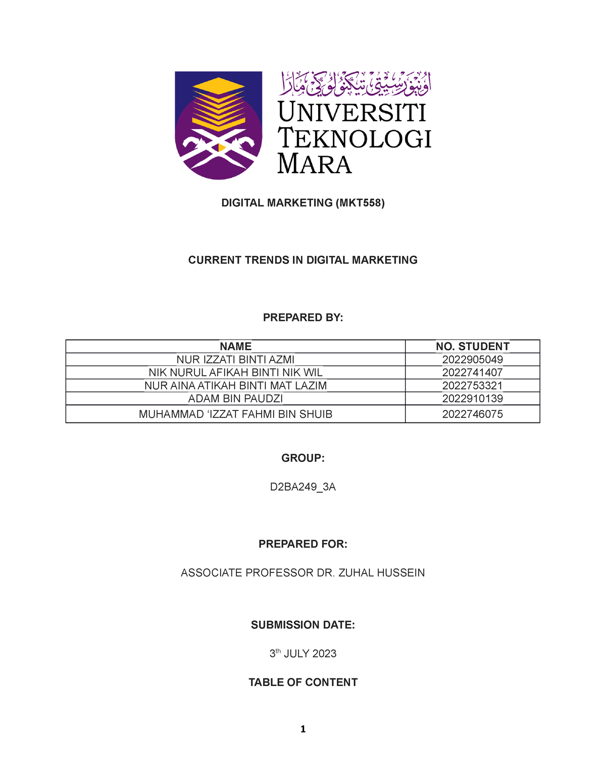 Digital Marketing - Assignment - DIGITAL MARKETING (MKT558) CURRENT ...