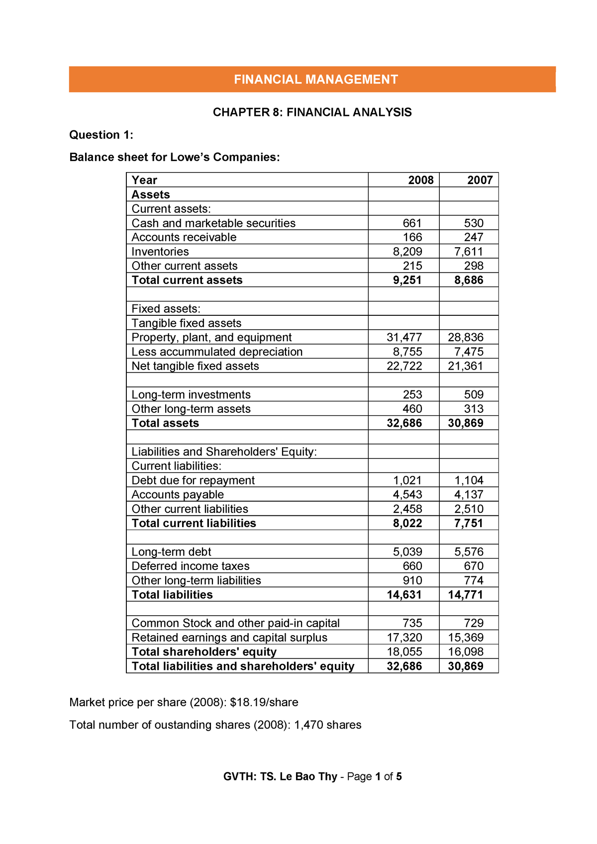 Chapter 8 - Financial Analysis - Exercise And Equations - CHAPTER 8 ...