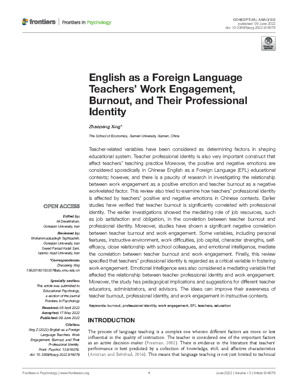 English as a Foreign Language Teachers Work Engag - CONCEPTUAL ANALYSIS ...