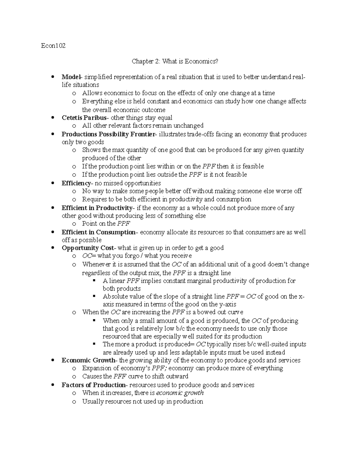 Chapter 2 Notes- Econ102 - Econ Chapter 2: What Is Economics? Model ...