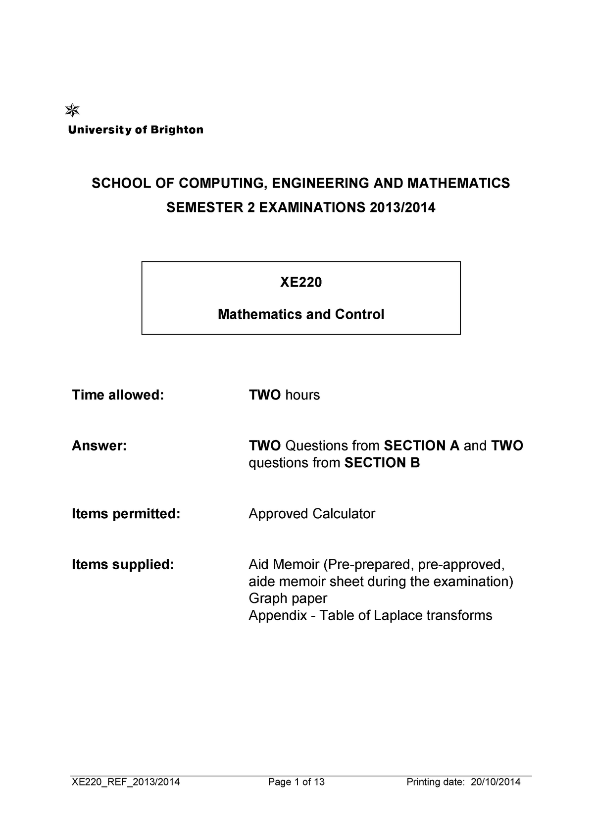 Tenta 2013 Fy009 Engineering Mathematics Studocu