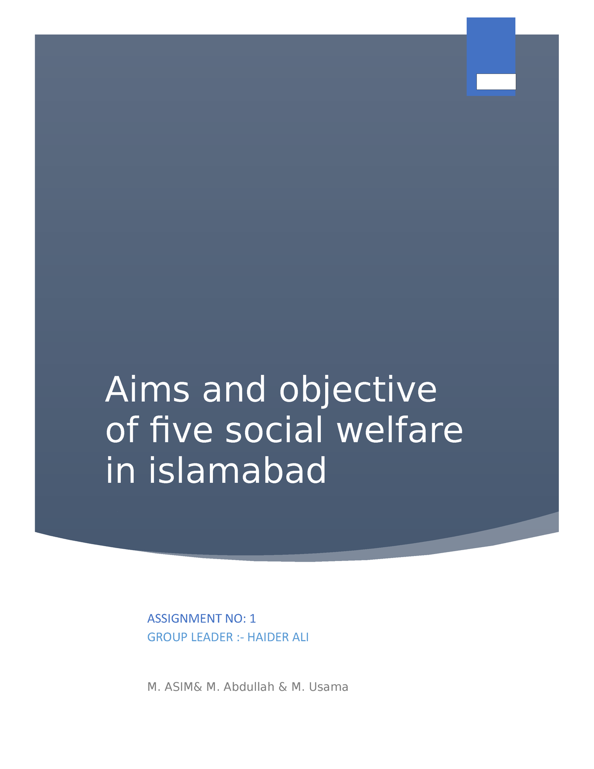 Aims And Objective Of Five Social Welfare In Islamabad ASIM M 