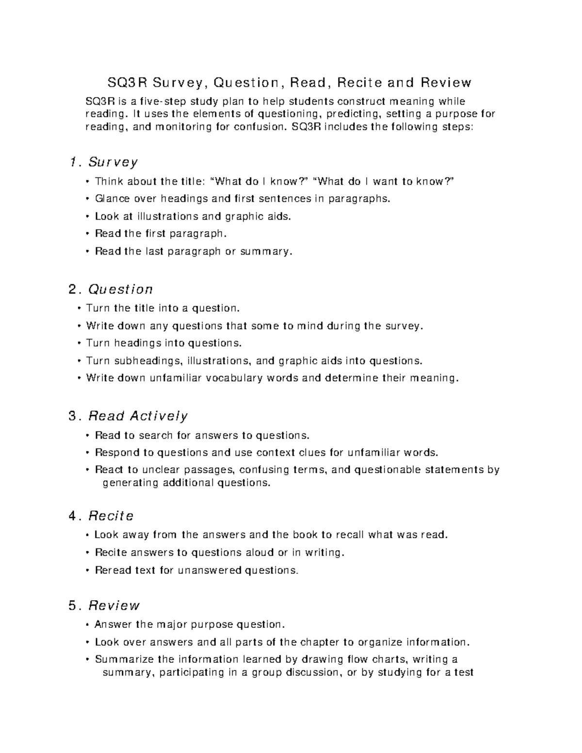 SQ3RSurvey - idk - SQ3 R Su r v e y , Qu e st ion , Re a d , Re cit e a ...