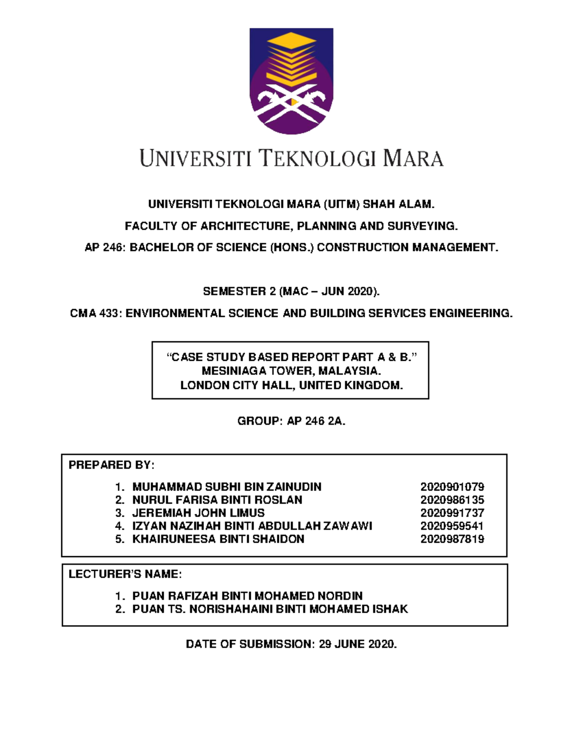 Final Report - assignment - UNIVERSITI TEKNOLOGI MARA (UITM) SHAH ALAM ...