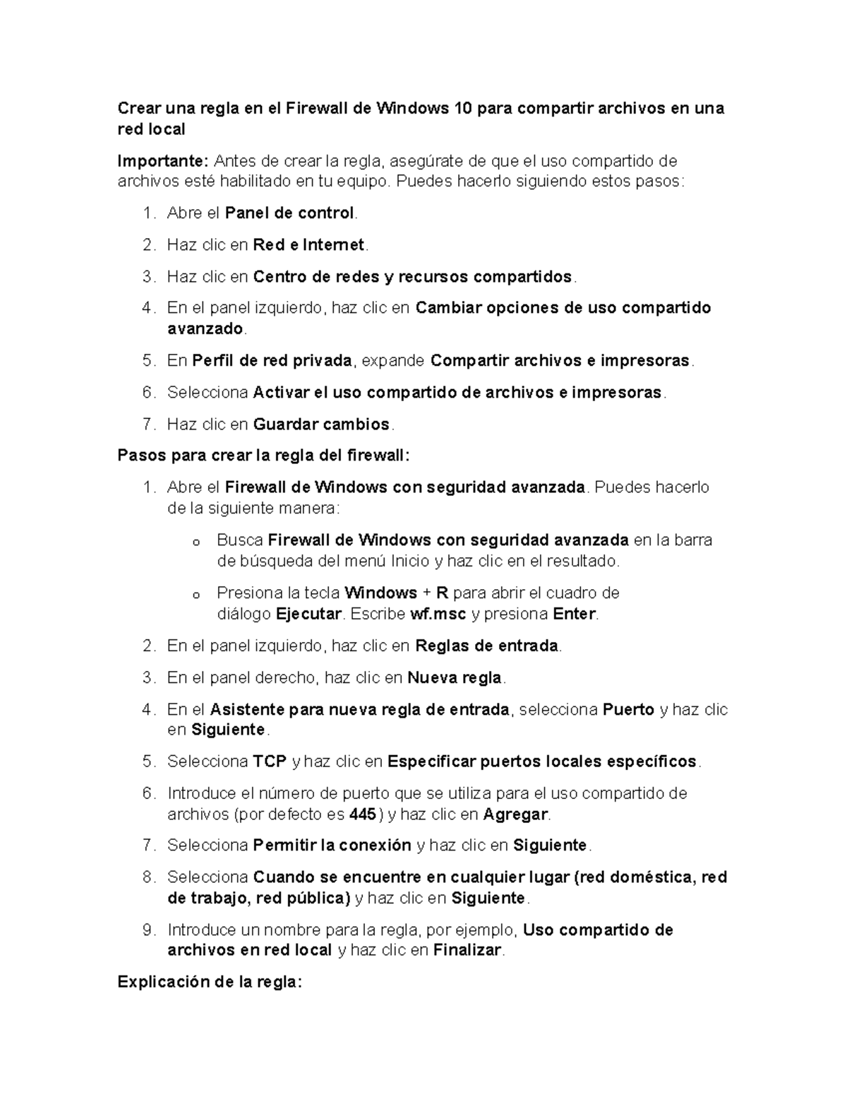 Crear una regla en el Firewall de Windows 10 para compartir archivos en ...