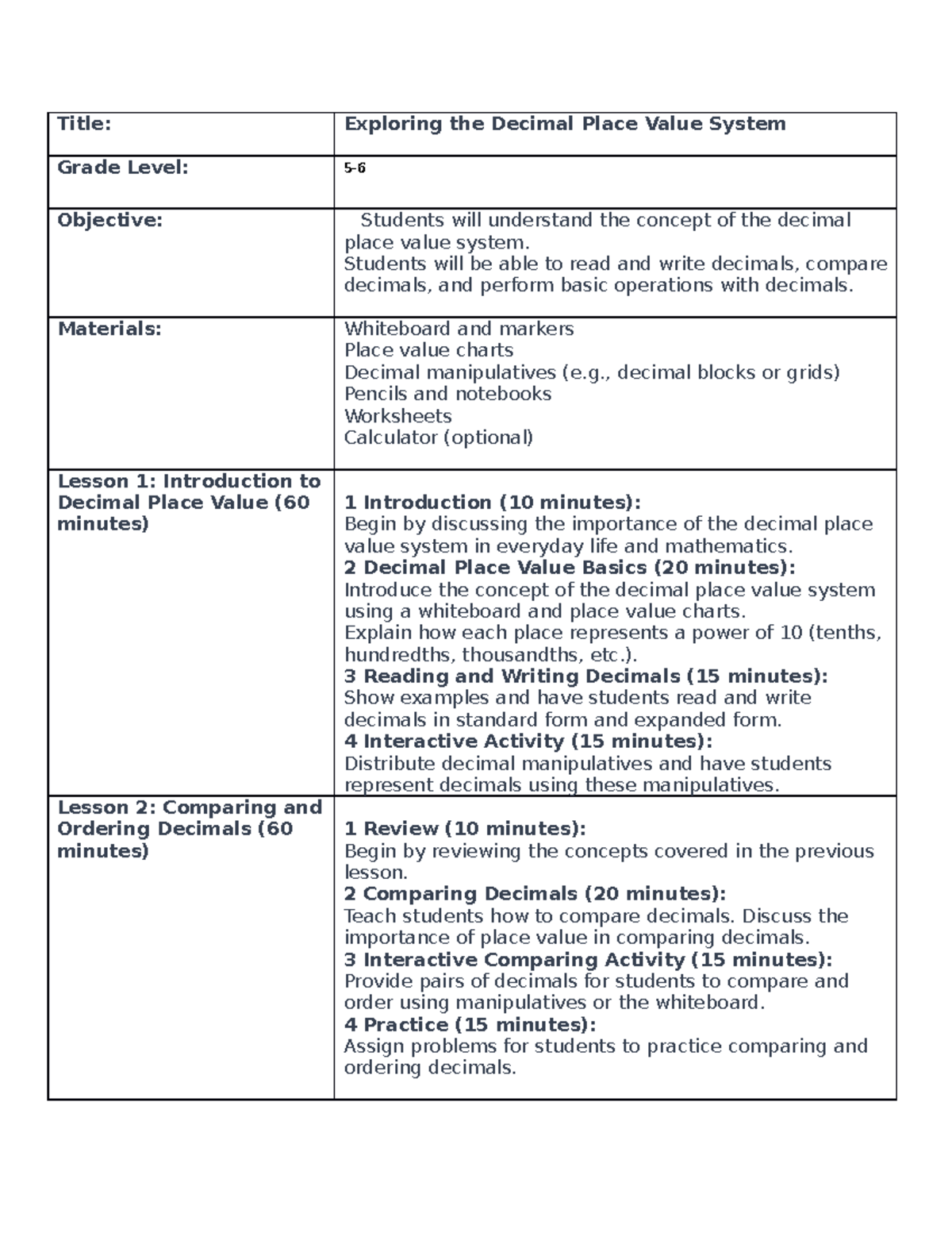 Title 1Practice materials - Title: Exploring the Decimal Place Value ...