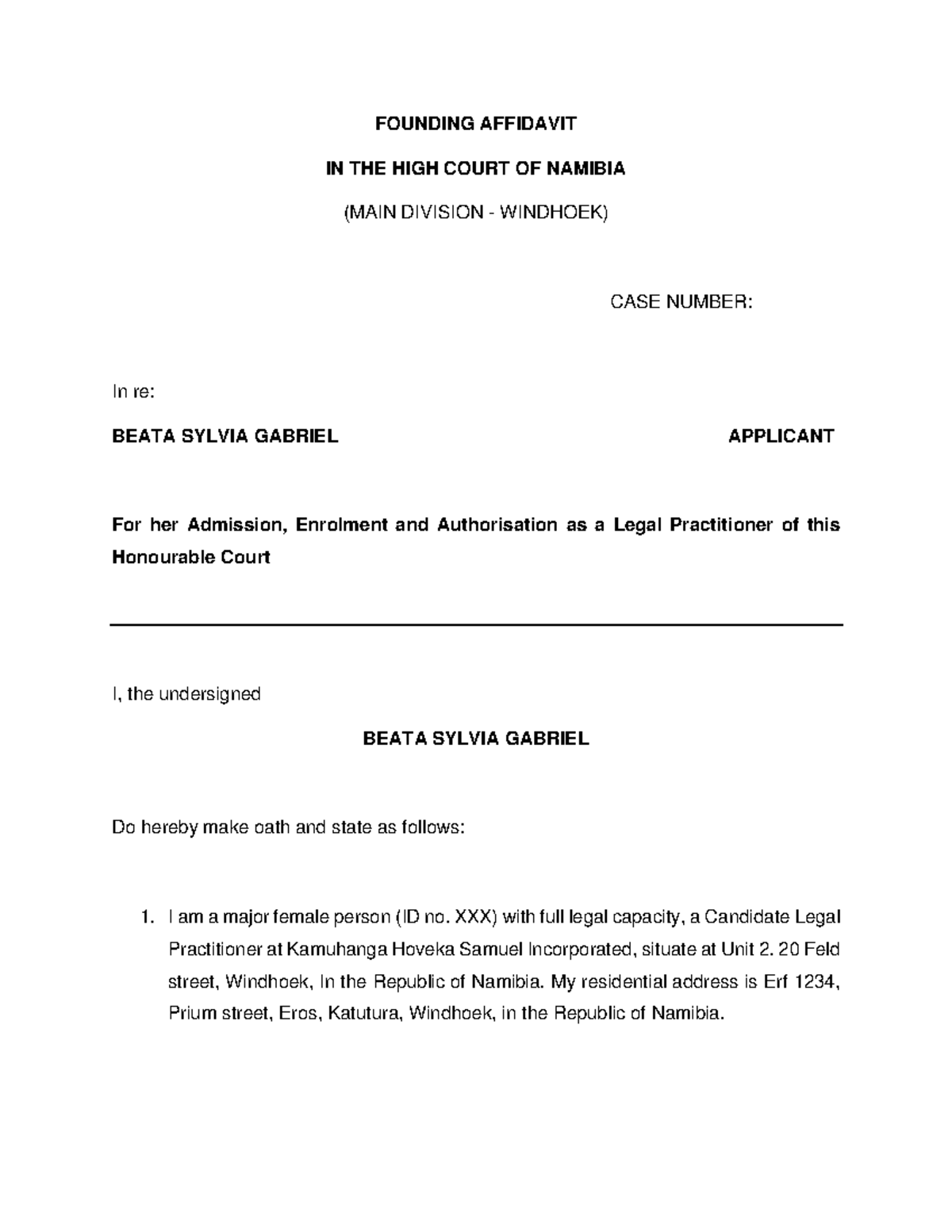 Founding Affidavit For Admission as Legal Practitioner of the High ...