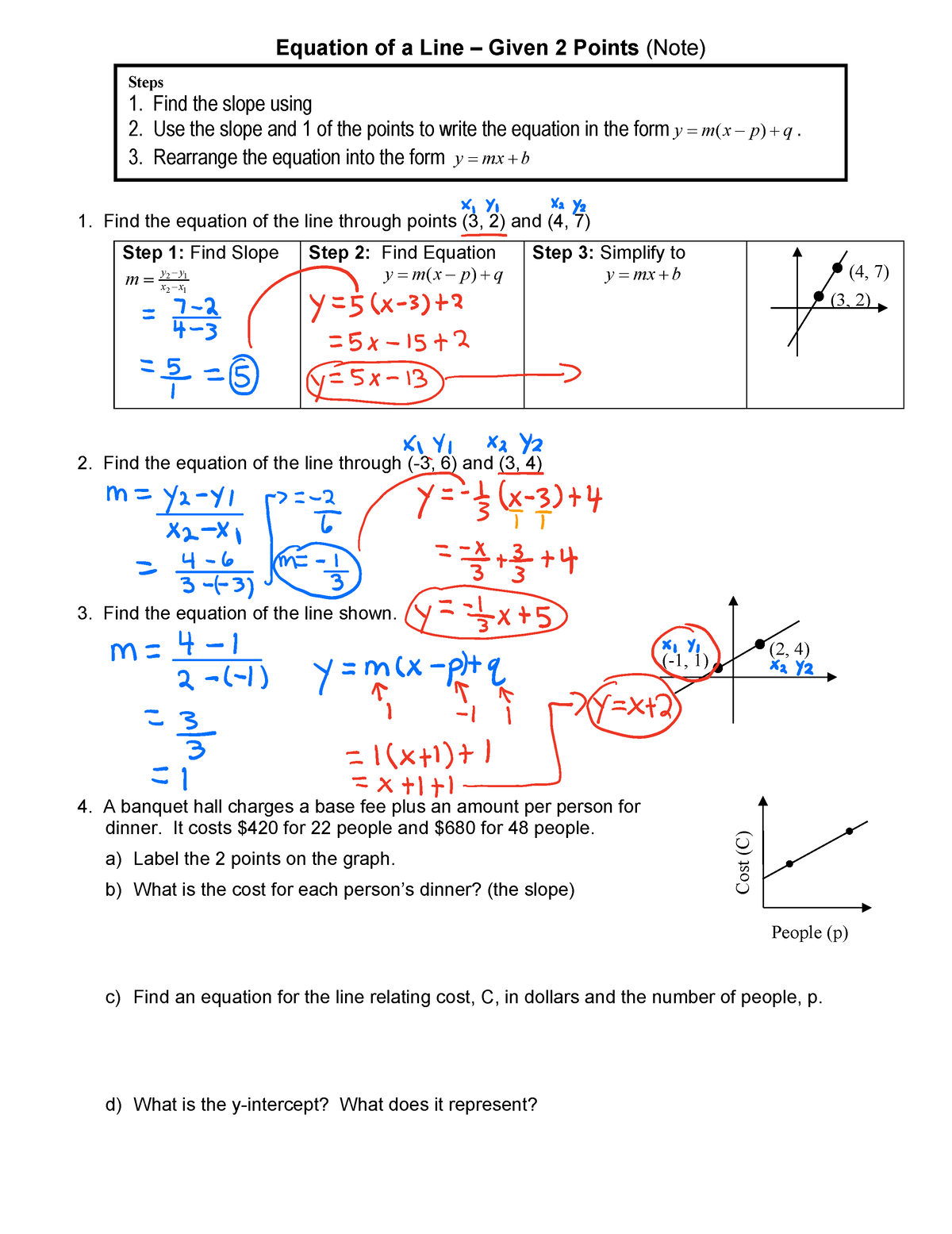 Graphing from 2 Points HW - Equation of a Line – Given 2 Points (Note ...