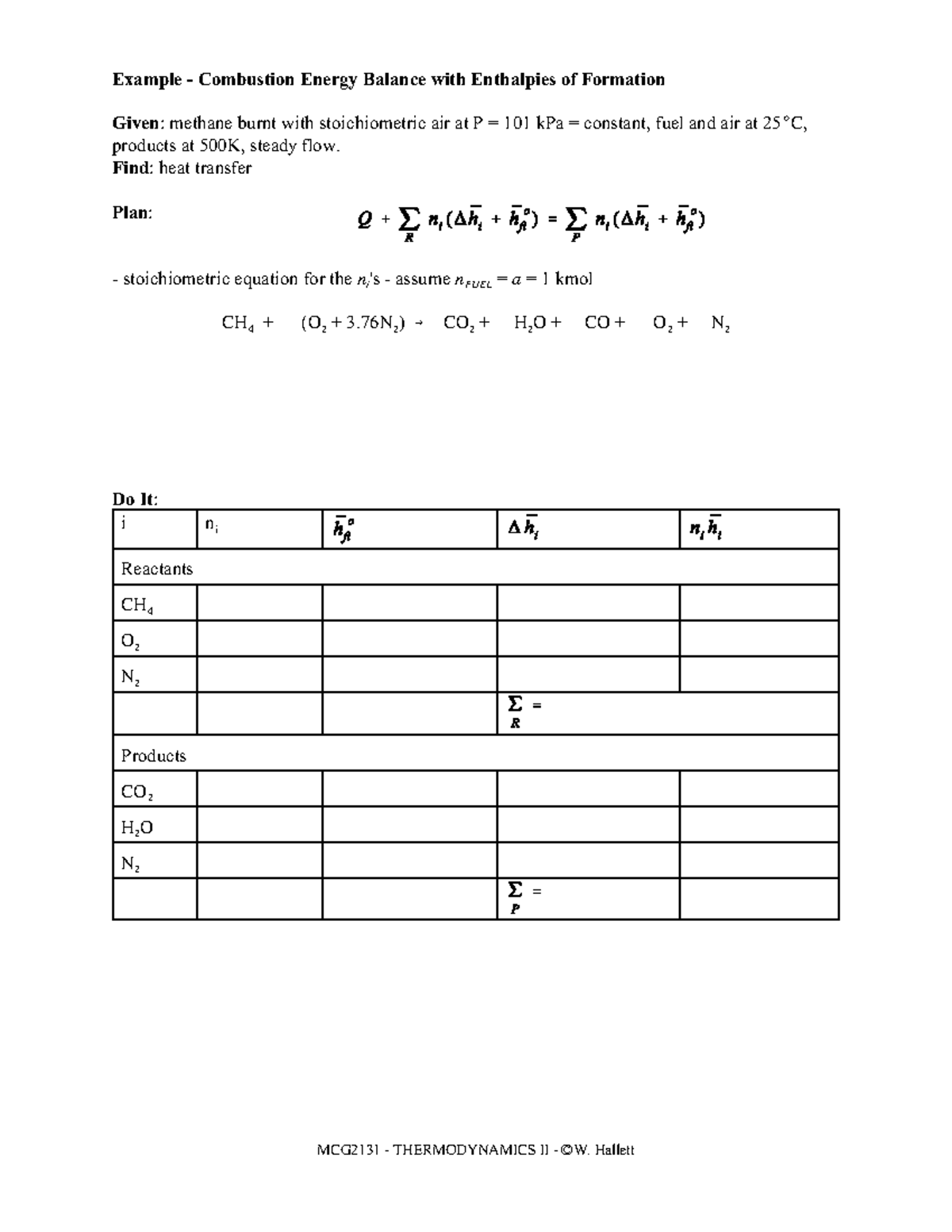 2131 lectures 9 10 handouts - Example - Combustion Energy Balance with ...
