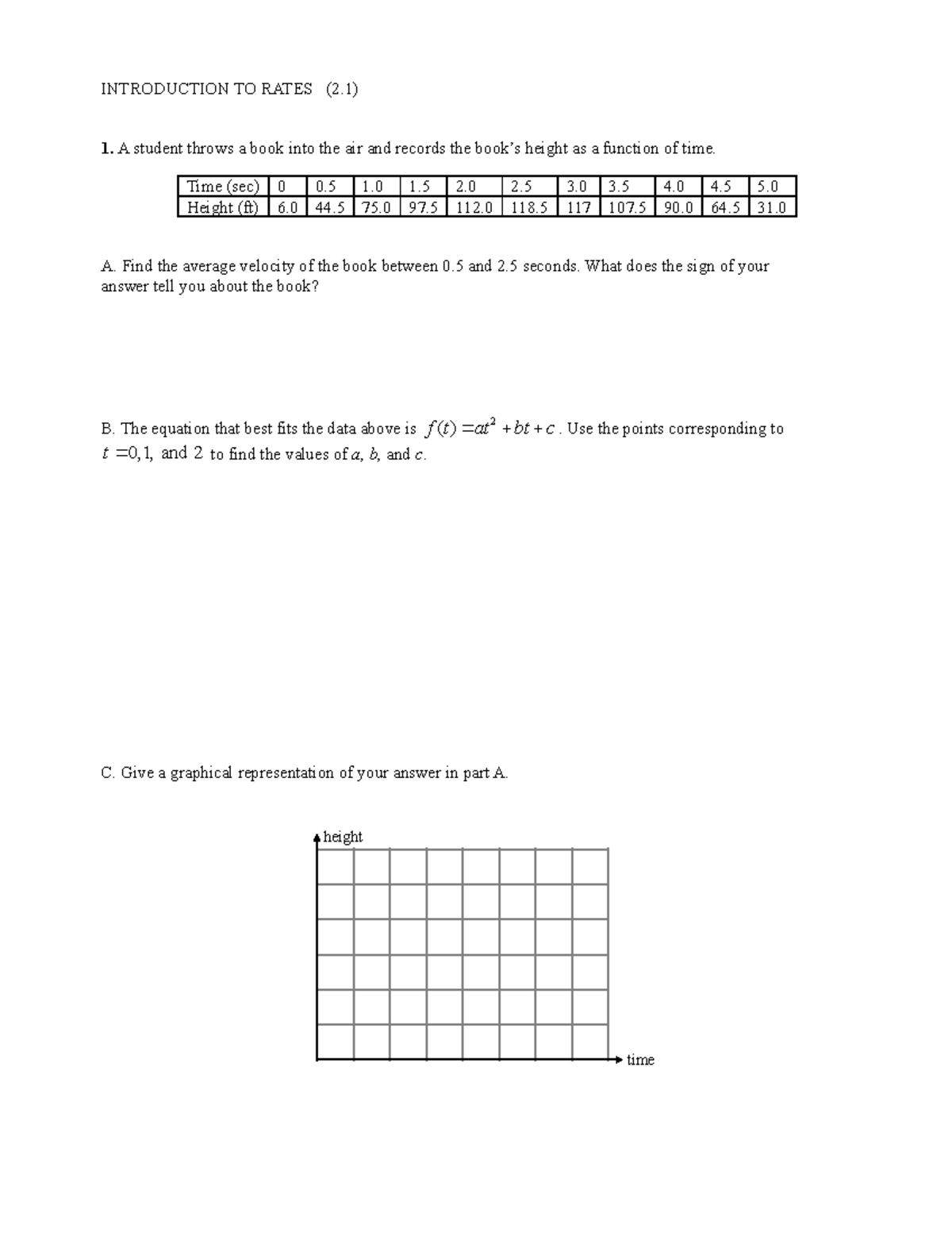 Intro To Rates - This is coursework for Calculus. This was the ...