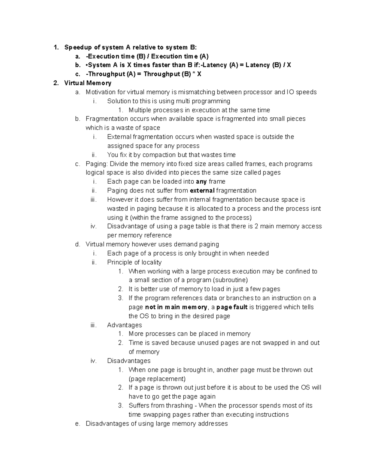 CISC360 Midterm 2 Review - Speedup of system A relative to system B: a ...